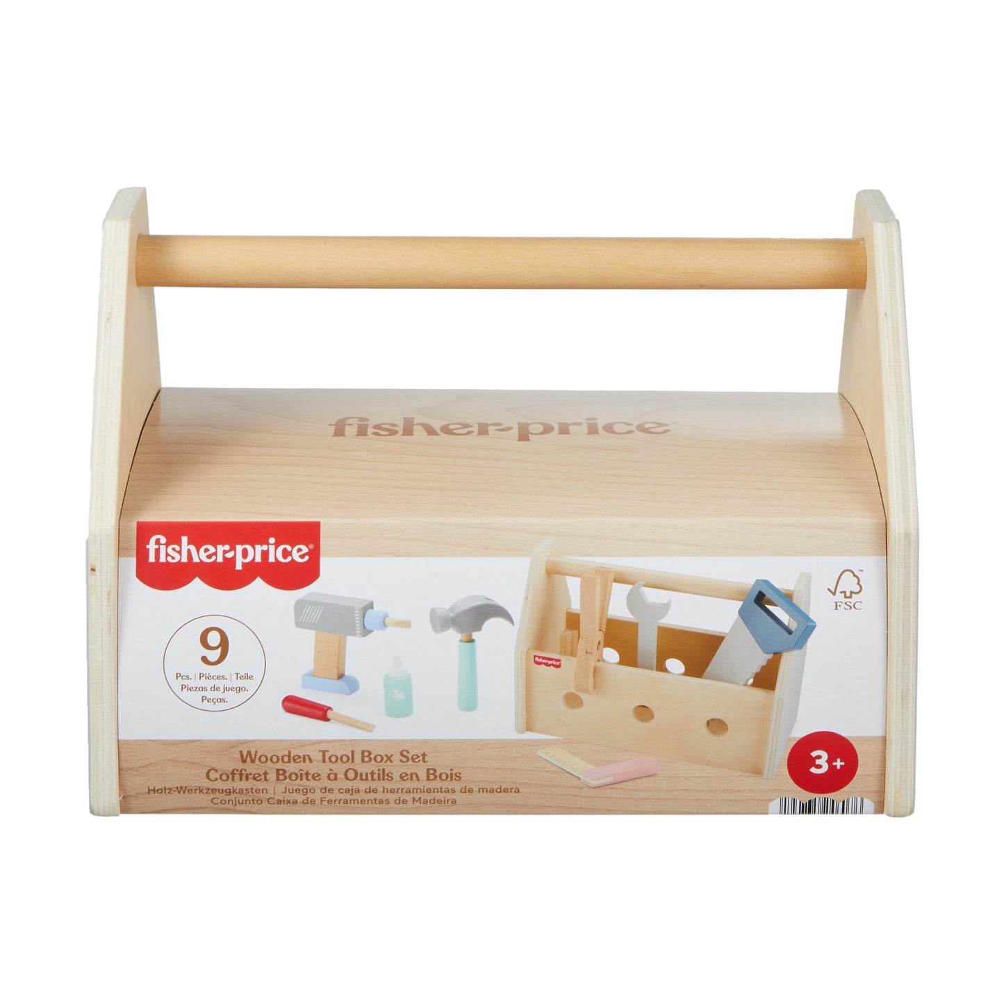 Fisher-Price Wooden Tool Box Set For Preschool Pretend Play, 9 Wood Pieces