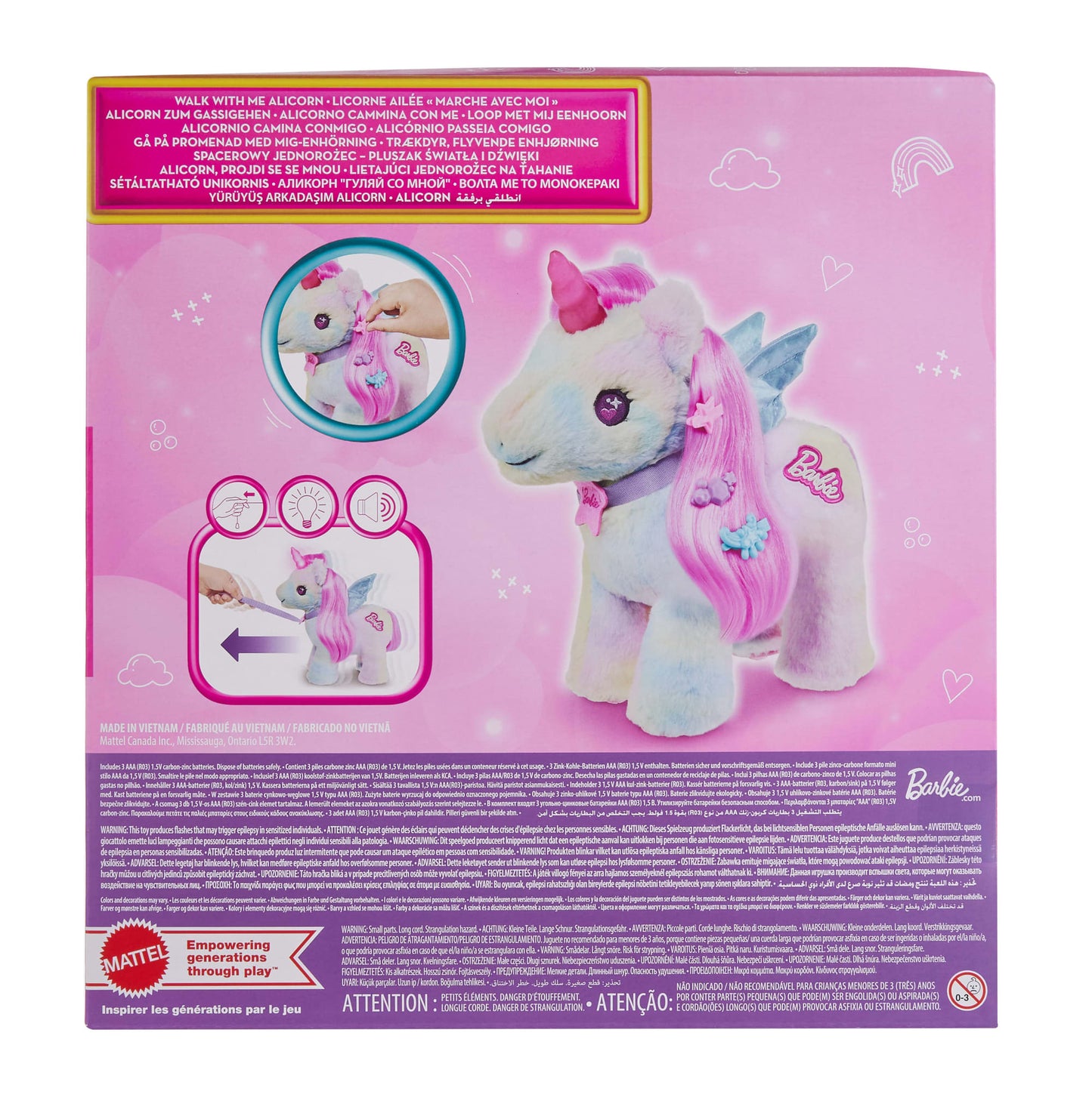 Barbie Walk With Me Allicorn Plush Toy With Lights & Sound, Stuffed Animal Set With Accessories