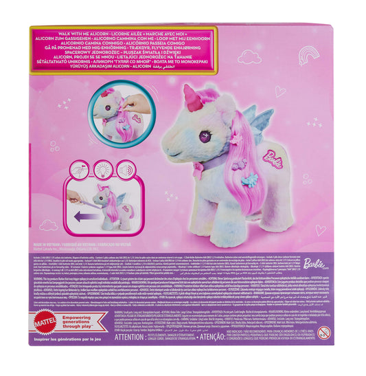 Barbie Walk With Me Allicorn Plush Toy With Lights & Sound, Stuffed Animal Set With Accessories
