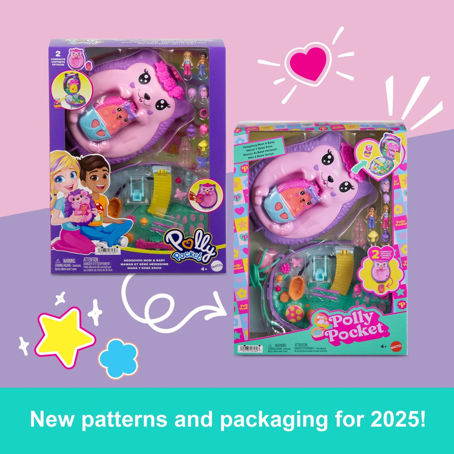 Polly Pocket Hedgehog Mom & Baby Purse Playset With 2 Dolls & 16 Accessories Including Pets