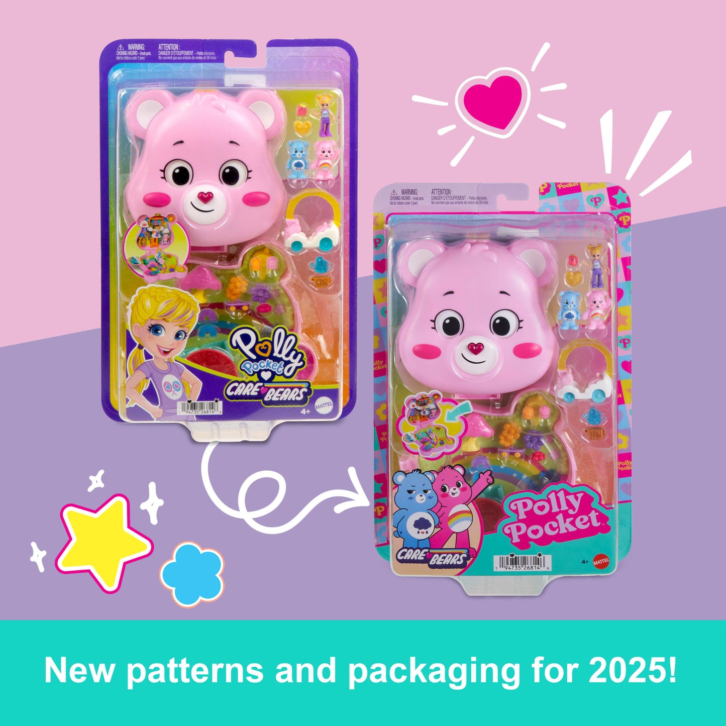 Polly Pocket X Care Bears Dolls & Playset With Toy Car And Themed Accessories, Compact Travel Toy