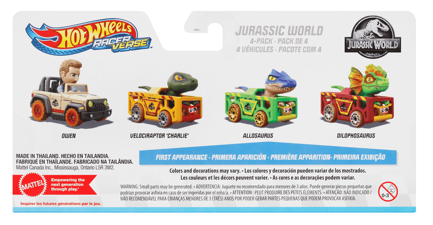 Hot Wheels Racerverse Coffret de 4Véhicules Métal Jurassic World