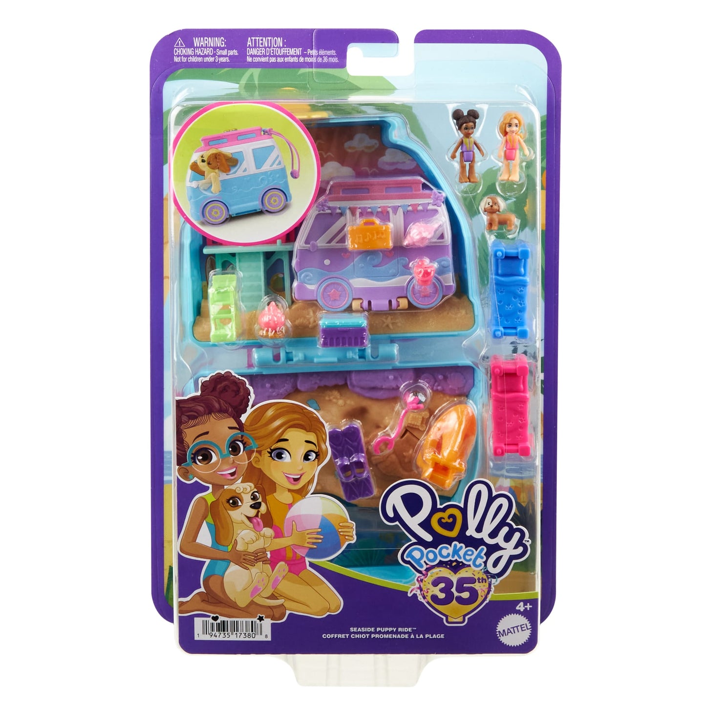 Pollypocket-Chiot à La Plage-Coffret et Figurines, Jouet de Voyage
