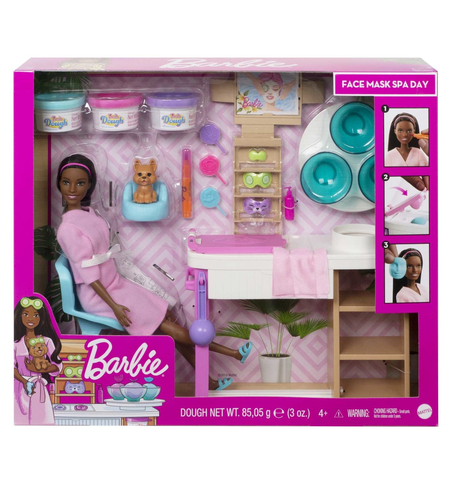 Coffret de Jeu Journée Au Spa et Masque Facial Barbie®, Poupée Barbie® Brunette, Chiot, Jouet à Mouler et Pâte