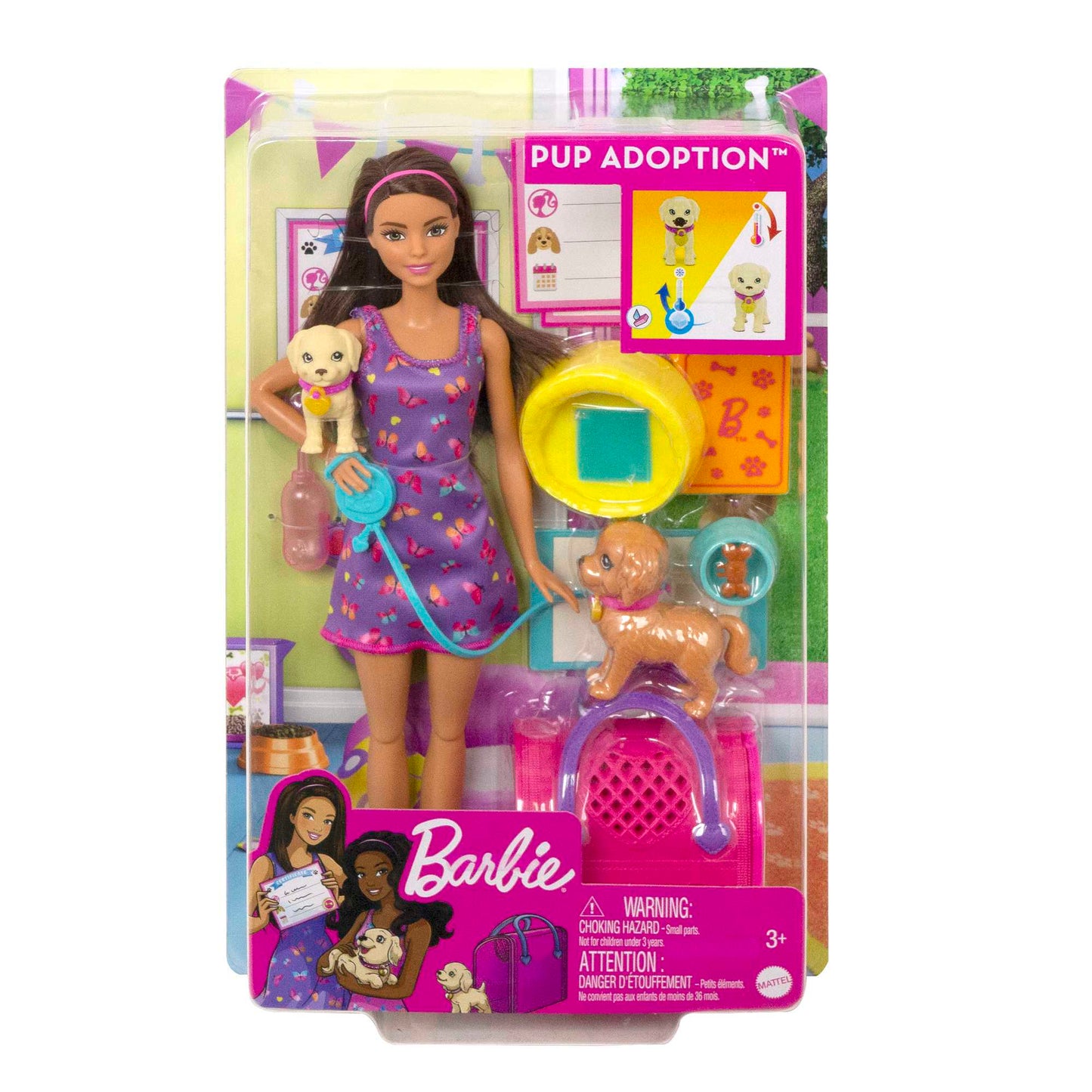 Barbie Conjunto de Brinquedo Adota um Cachorrinho Vestido Roxo