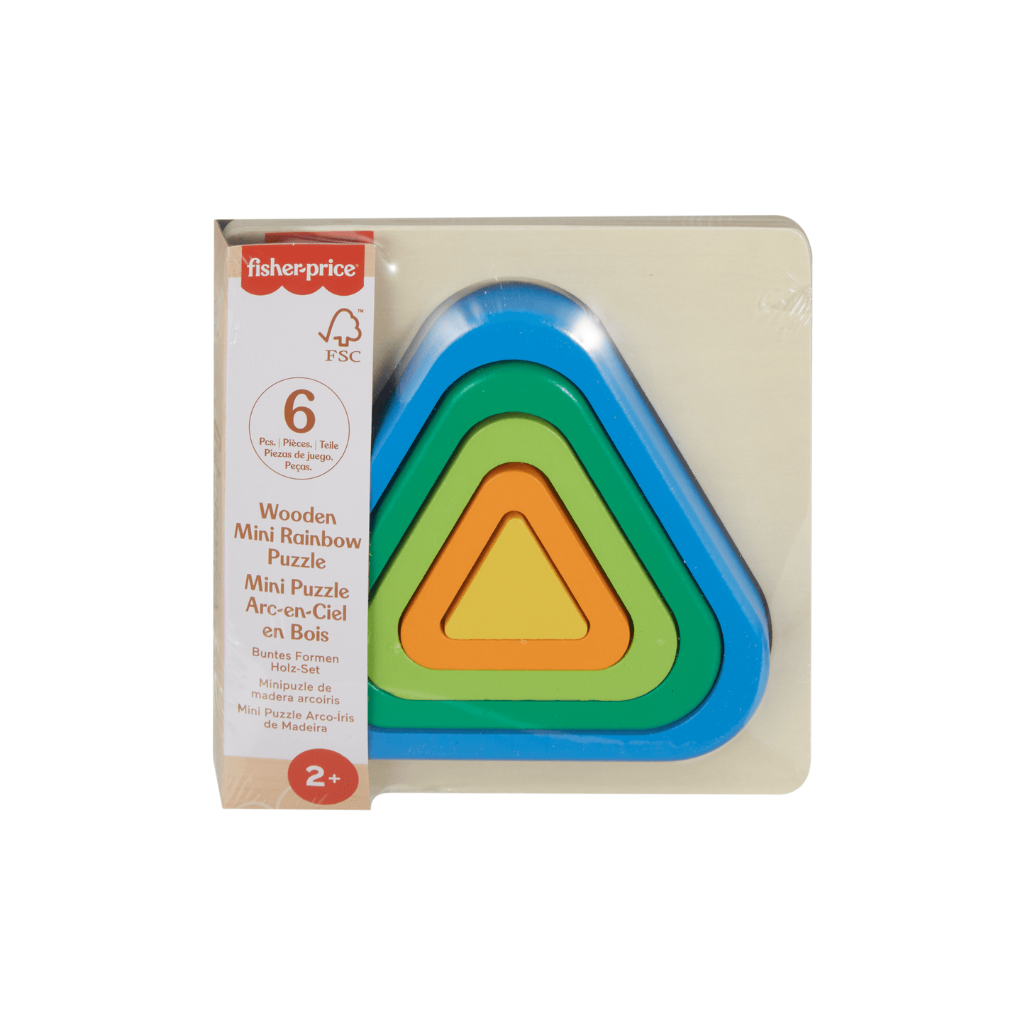 Fisher-Price Mini Puzzle Arc-en-Ciel en Bois Triangle, 5Éléments