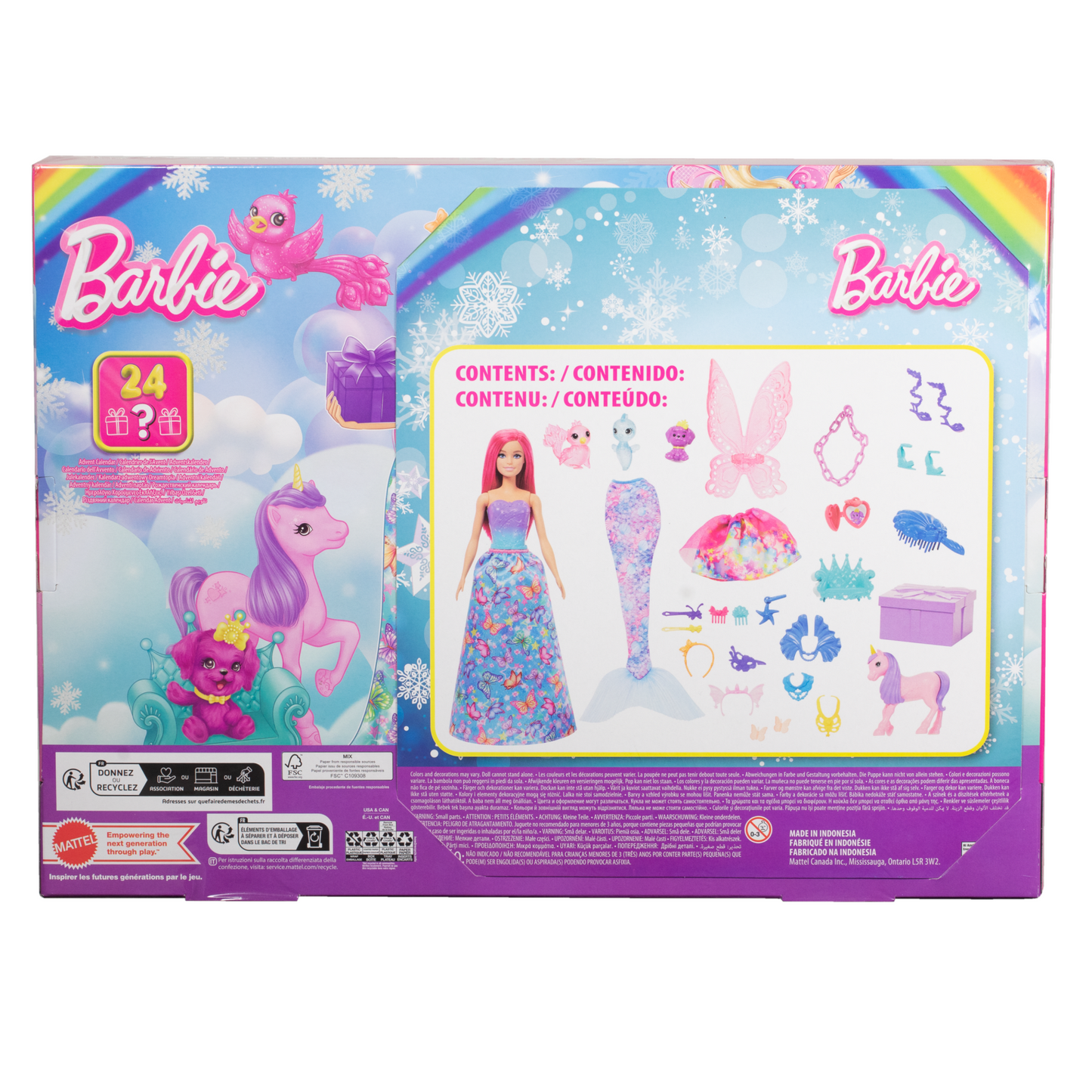 Barbie 2025 Advent Calendar, Fashion Doll & 24 Surprise Accessories, Transform To Mermaid & More