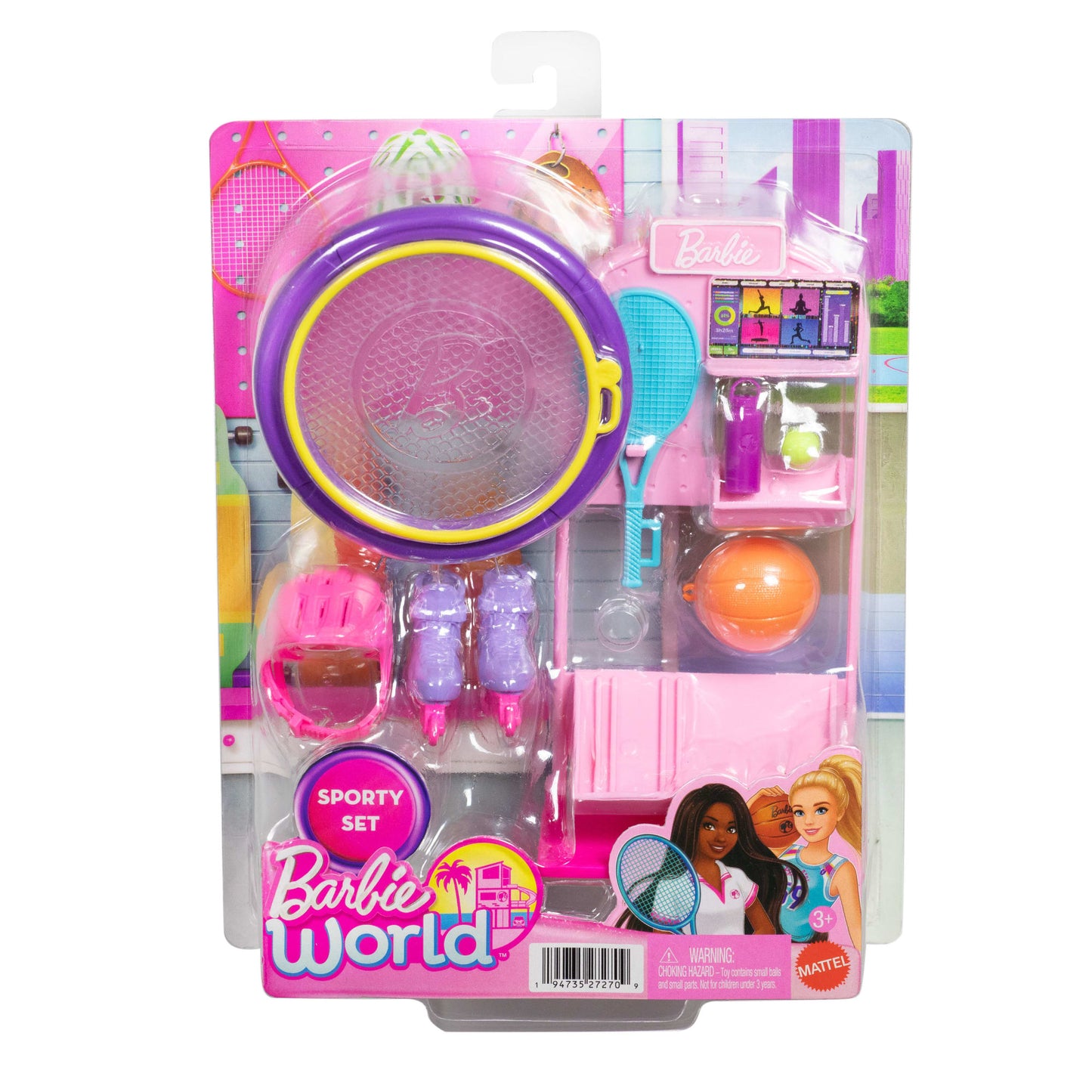 Barbie World Coffret de Jeu Support D’Équipements de Sport, 9Acc.