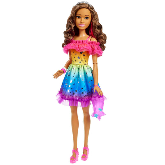 Barbie Poupée Grand Format 71,12 Cm, Brunette, Robe Arc-en-Ciel