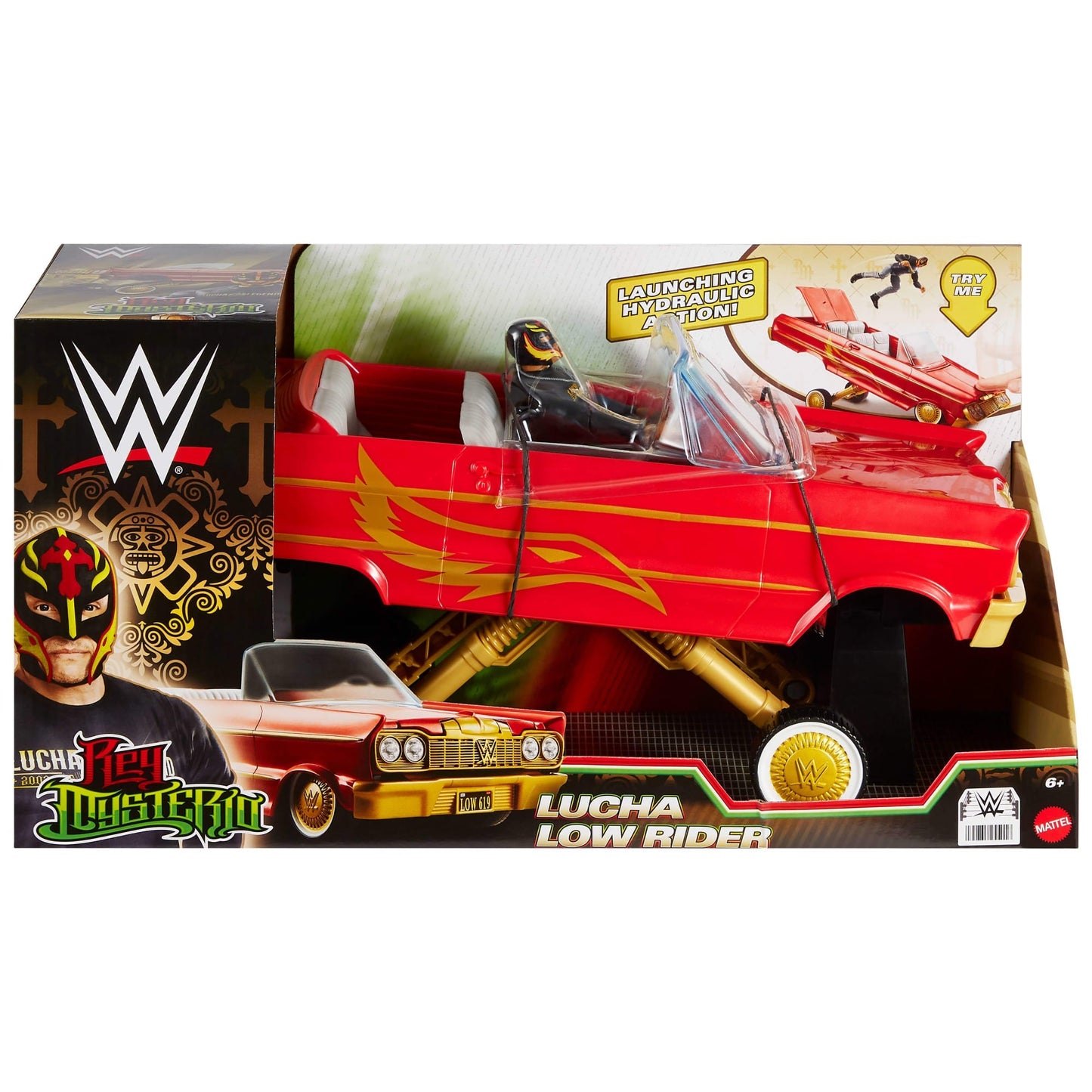 WWE Lucha Low Rider Vehicle Set With Rey Mysterio Main Event Action Figure & Toy Car