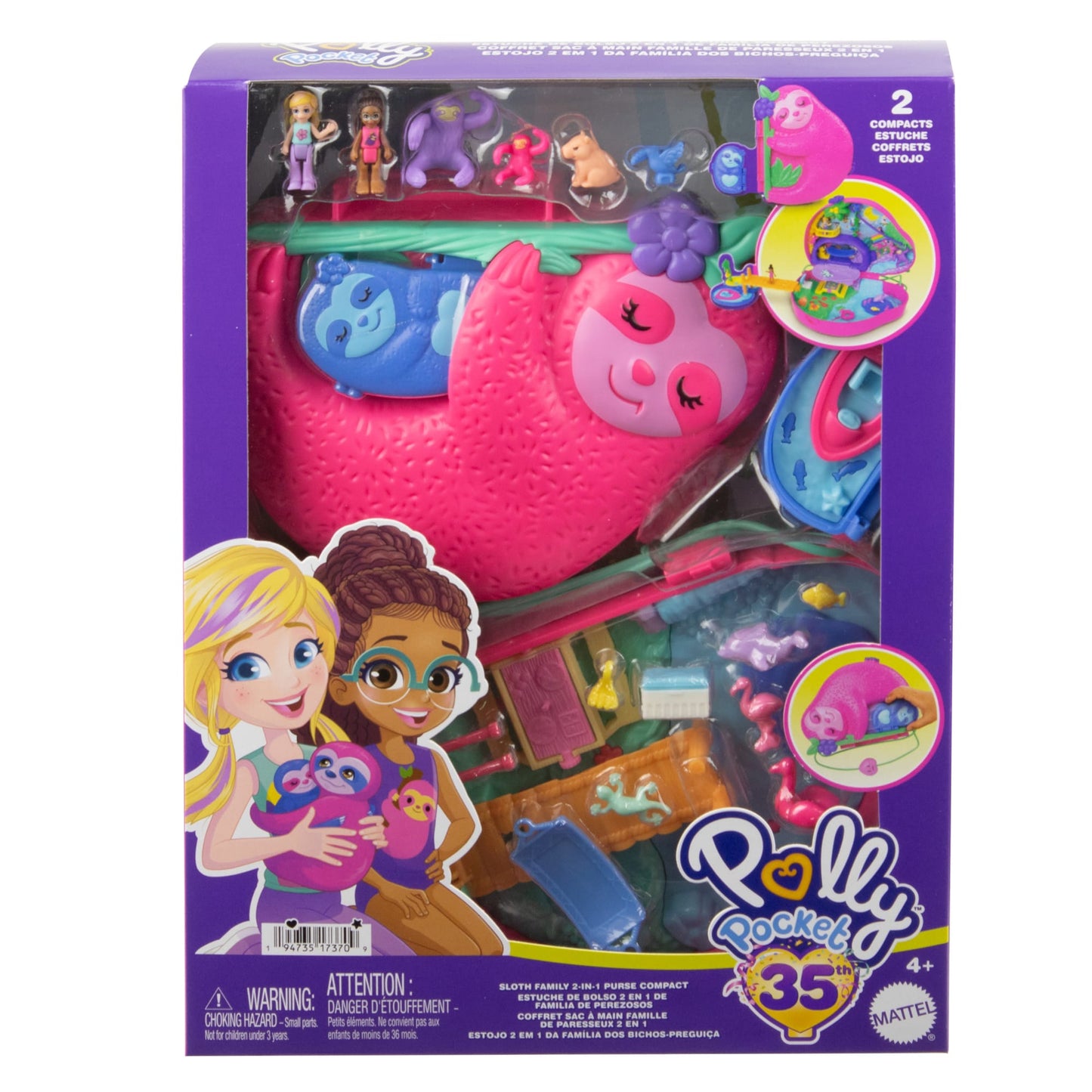 Pollypocket-La Famille des Paresseux-Coffret 2en1, Jouet de Voyage