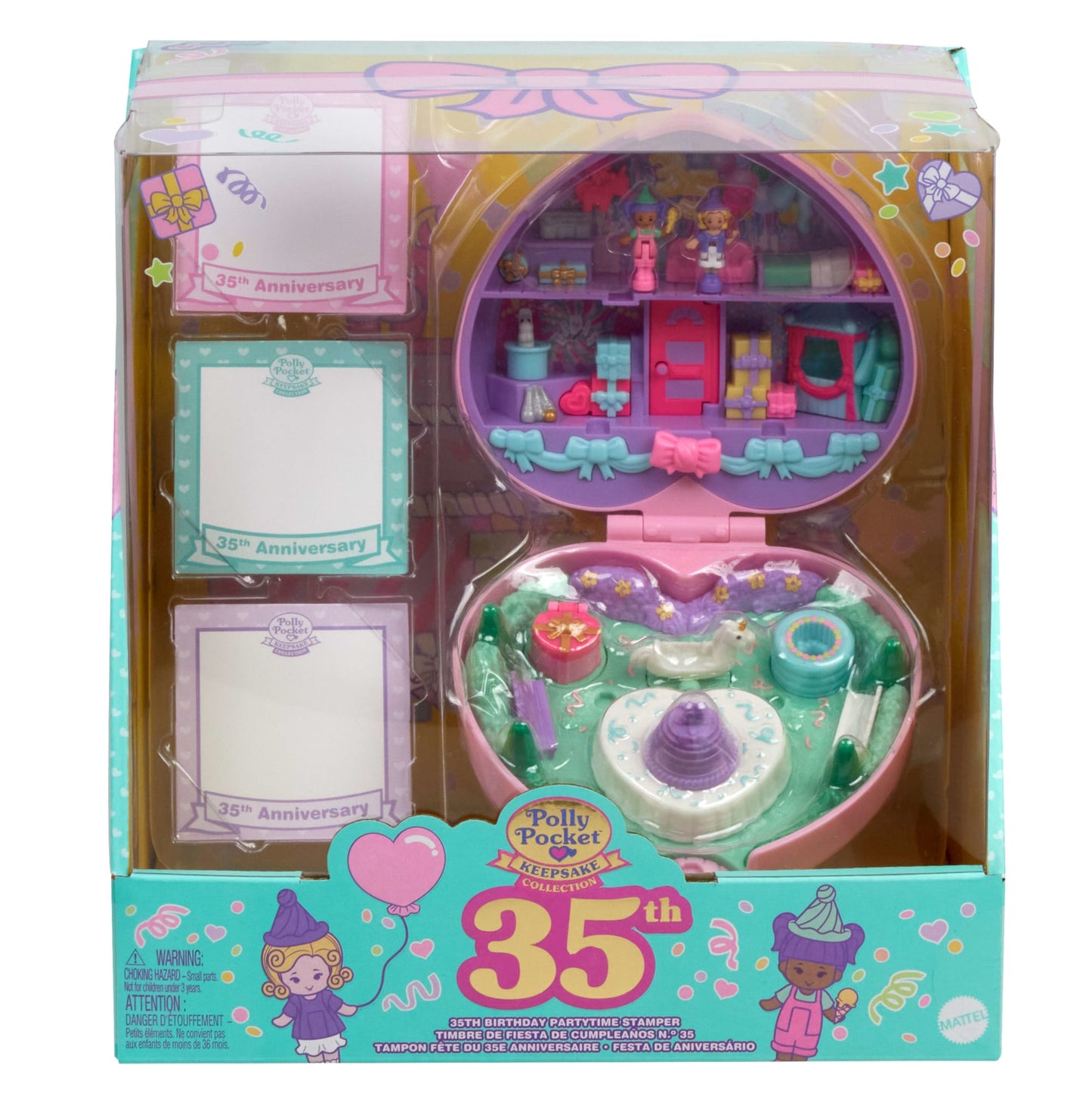 Polly Pocket Dolls And Playset, Collector Heritage Compact, 35Th Birthday Partytime Stamper