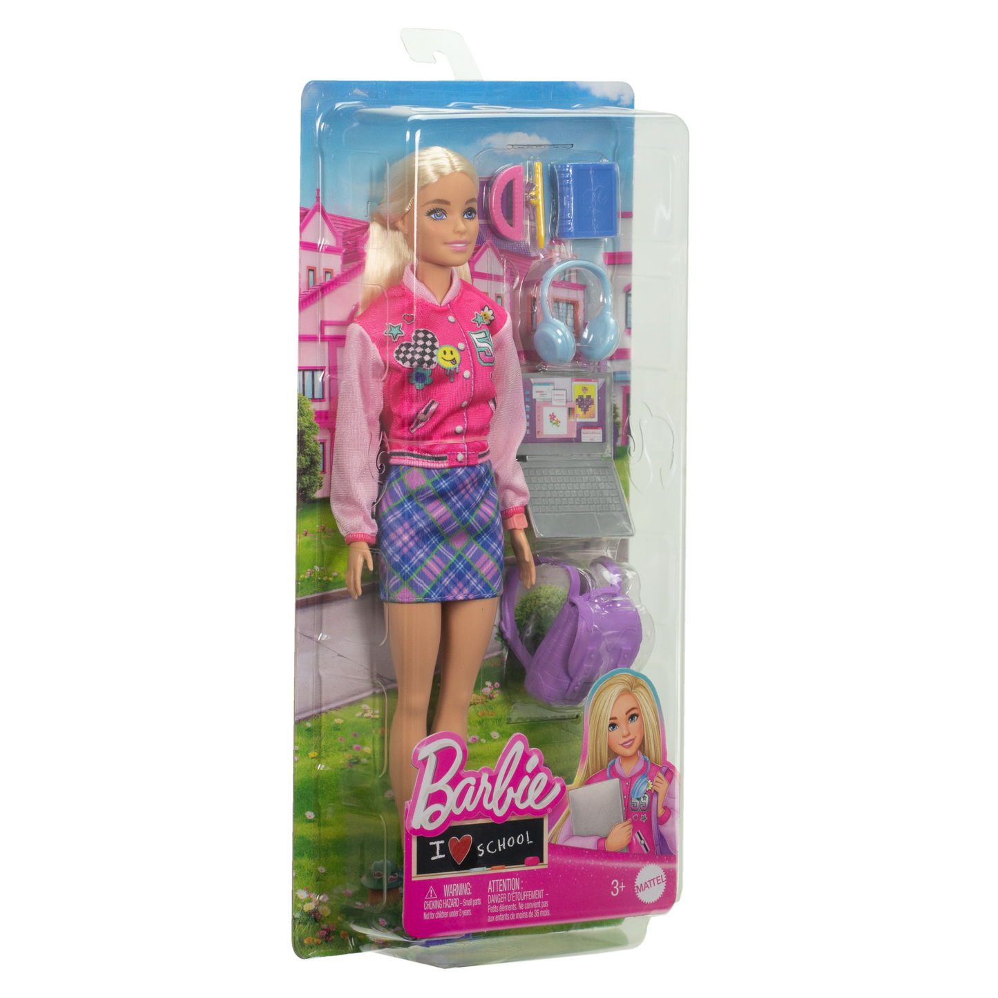 Barbie-J’Aime L’École-Coffret Poupée Blonde en Tenue et 7Accessoires