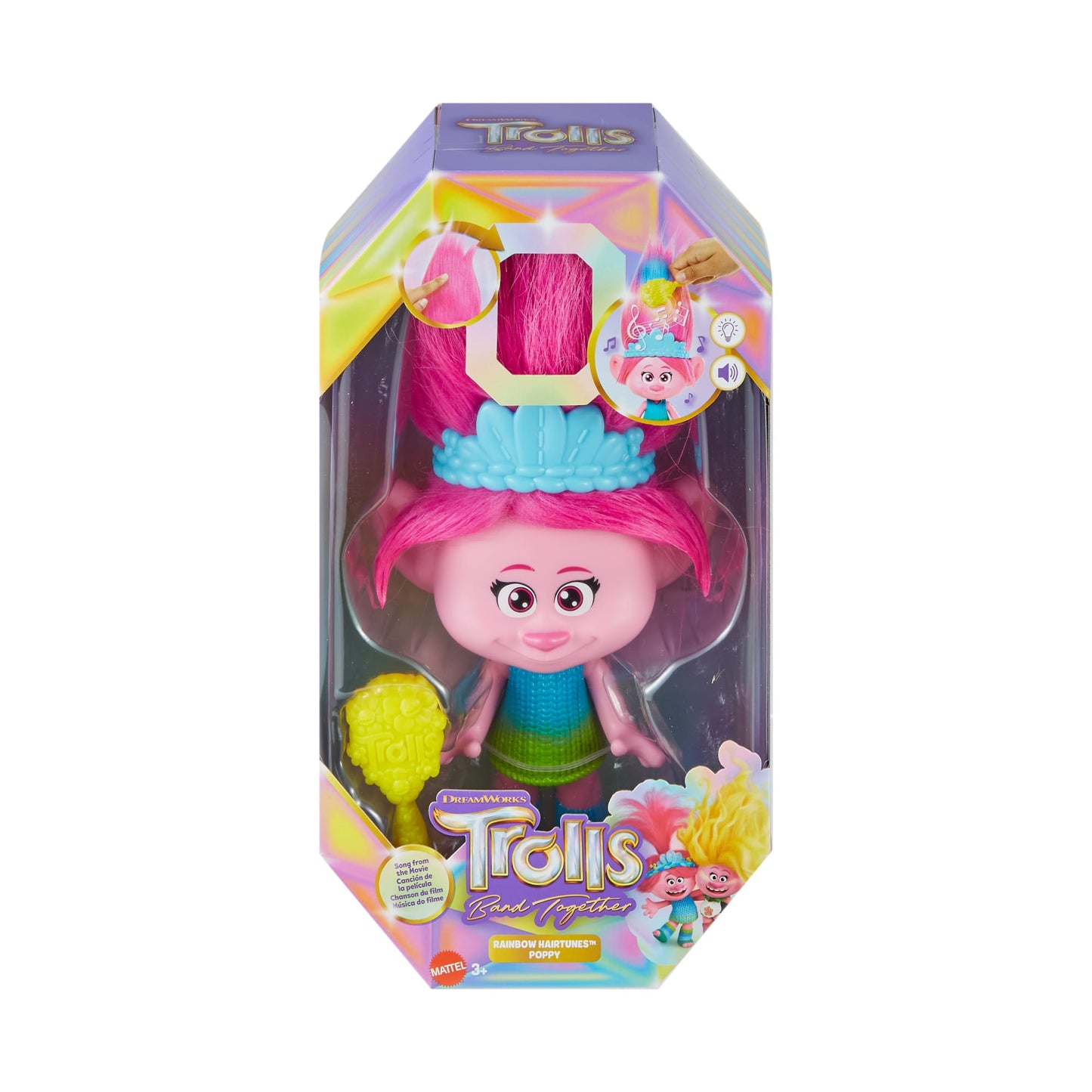 Dreamworks Trolls Band Together Rainbow Hairtunes Poppy Doll, Light & Sound, Toys inspired By The Movie