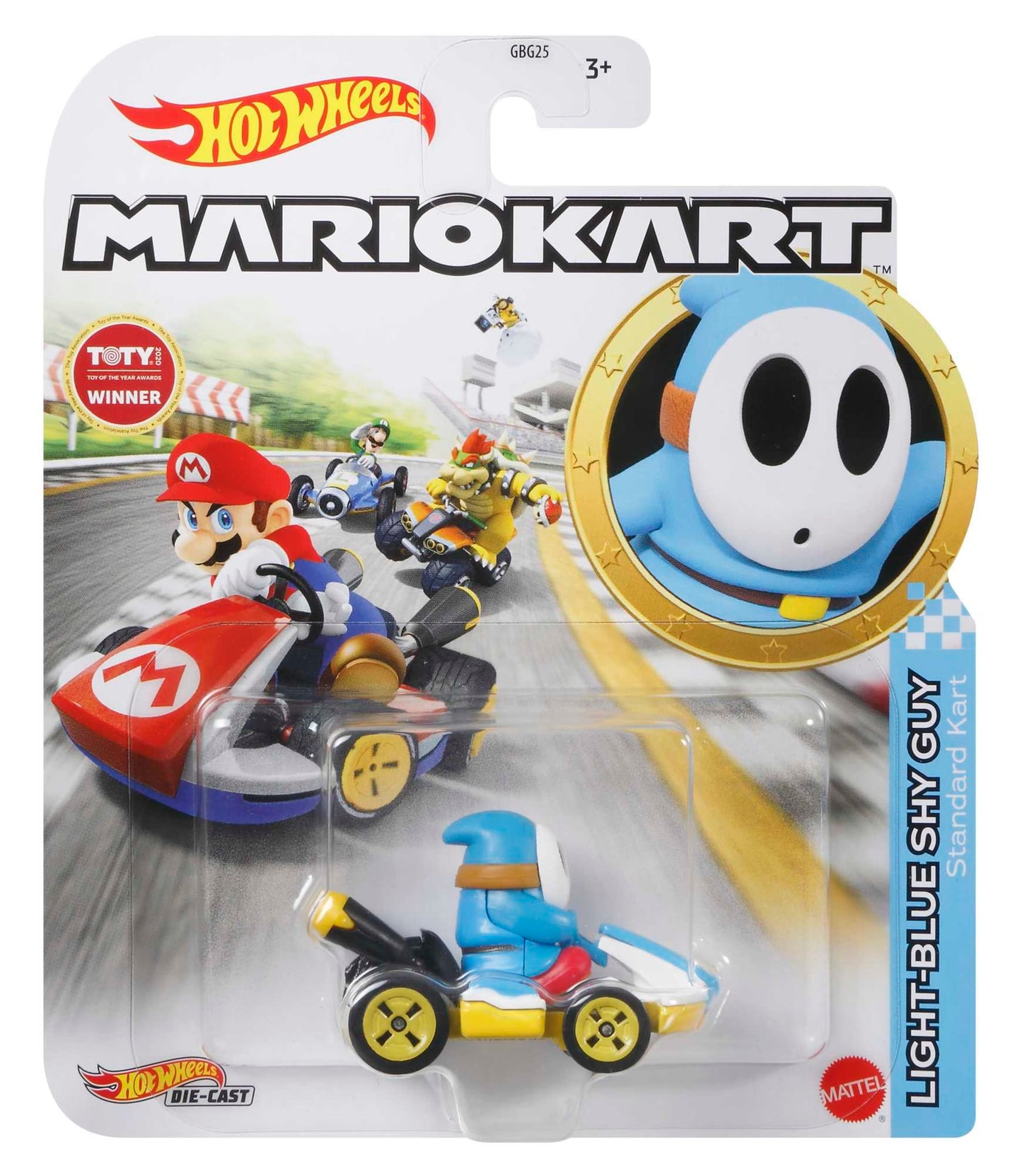 Hot Wheels Mario Kart Veículo de Brinquedo Kart Padrão Shy Guy Azul Claro