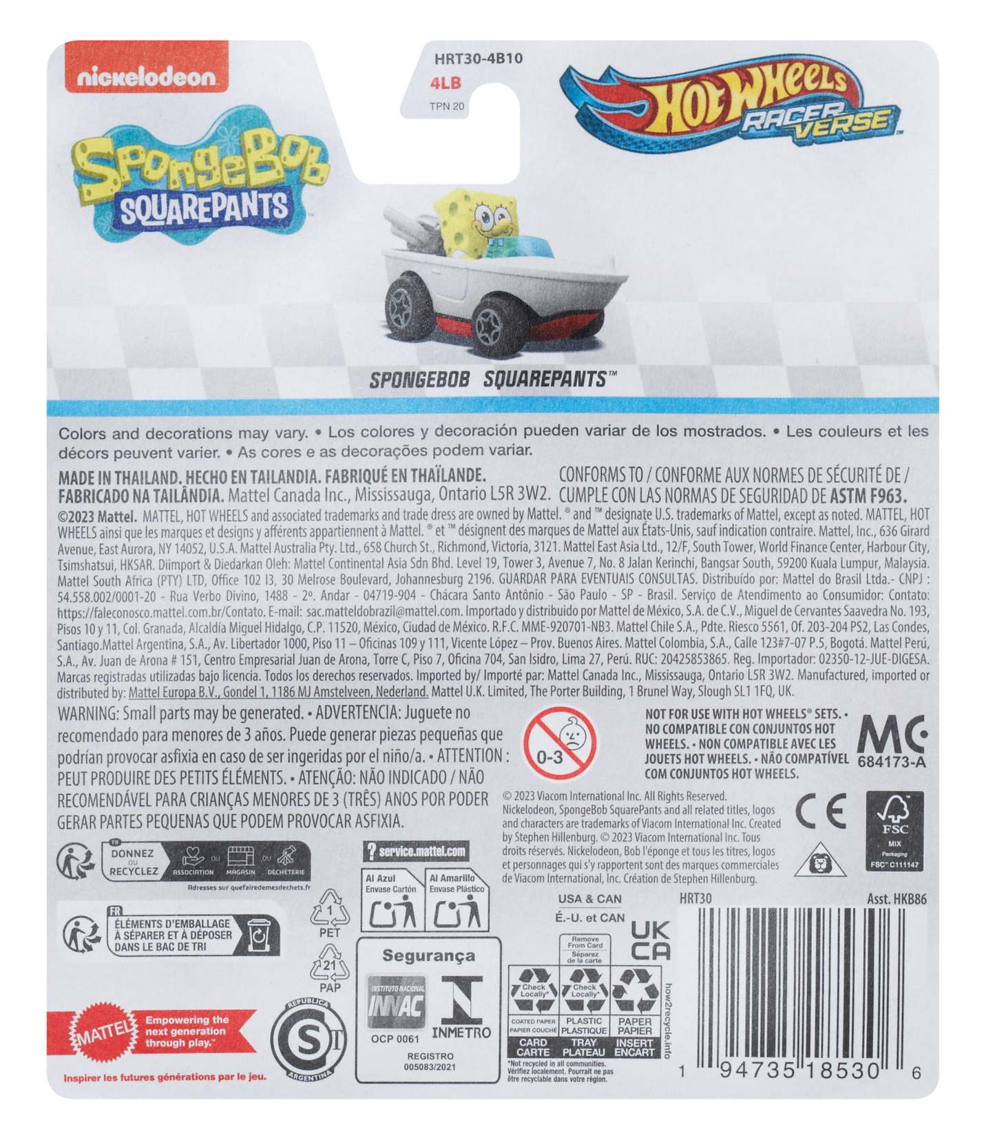Hot Wheels RacerVerse Veículo de Brinquedo Bob Esponja