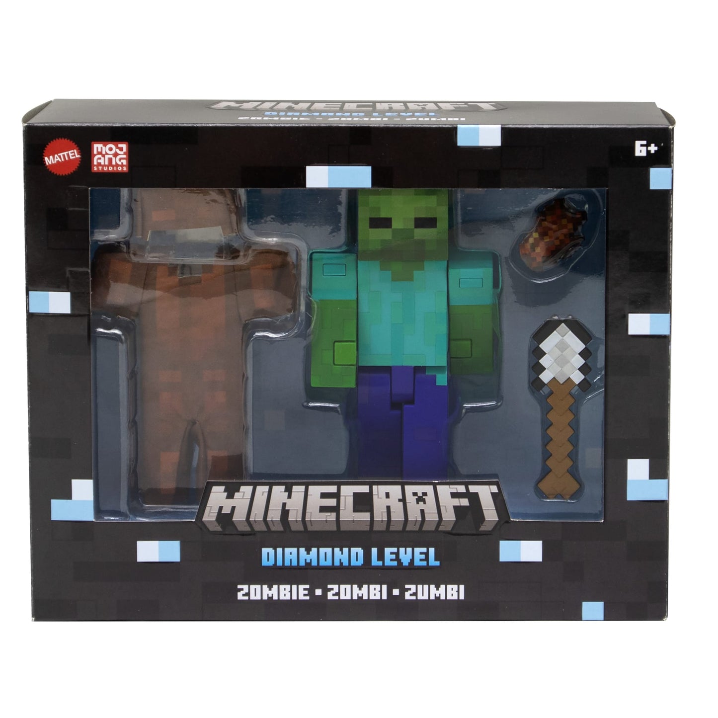 Minecraft Diamond Level Zombie Action Figure, 4 Accessories, 5.5-in Collector Scale