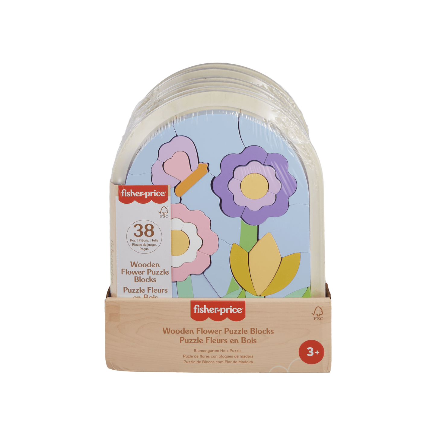 Fisher-Price Wooden Flower Puzzle Blocks For Preschool Kids, 37 Wood Pieces