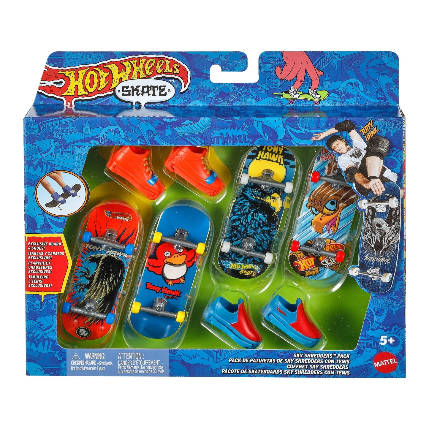 Hot Wheels Skate Veículo de Brinquedo Embalagem de Skates com Tênis Tony Hawk Pássaros