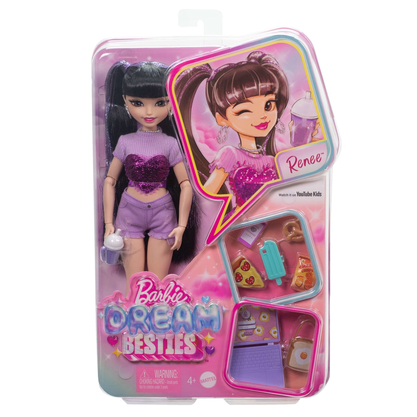 Barbie-Équipe de Rêve Renee-Poupée Avec 11Accessoires Nourriture