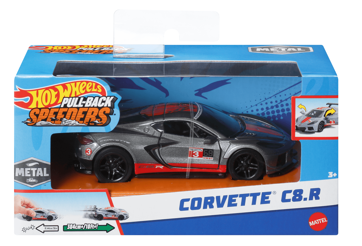 Hot Wheels Pull-Back Speeders Toy Car in 1:43 Scale, Pull Car Backward & Release To Race