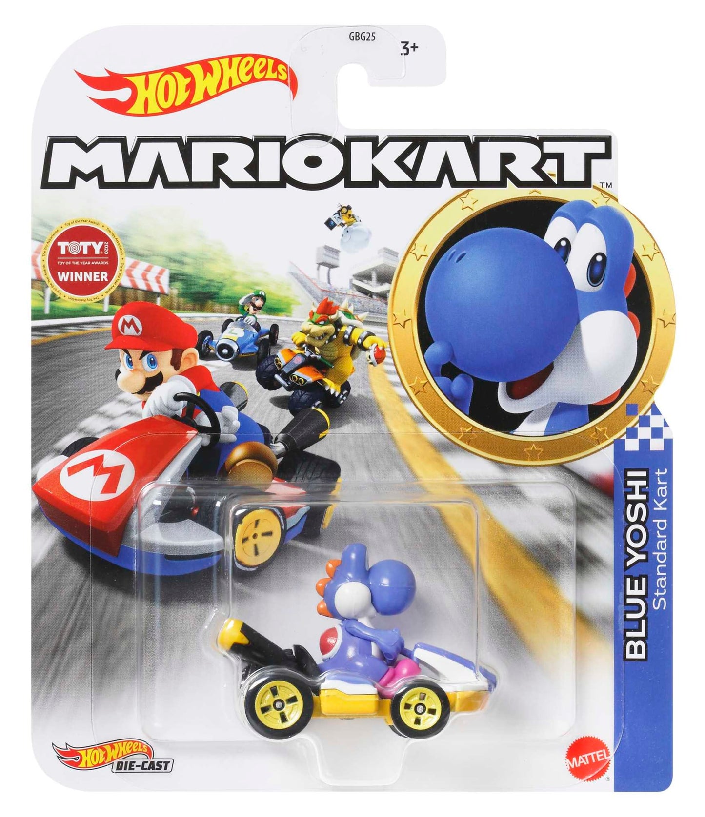 Hot Wheels Mario Kart Vehículo de Juguete Yoshi Estándar Kart Azul Obscuro