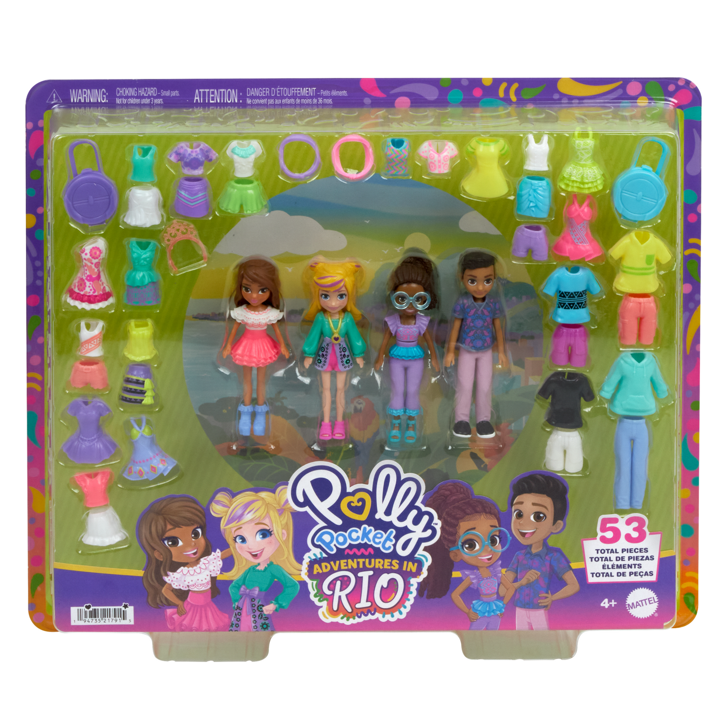 Polly Pocket Coffret Mode Aventures à Rio, 4Poupées, 49Éléments