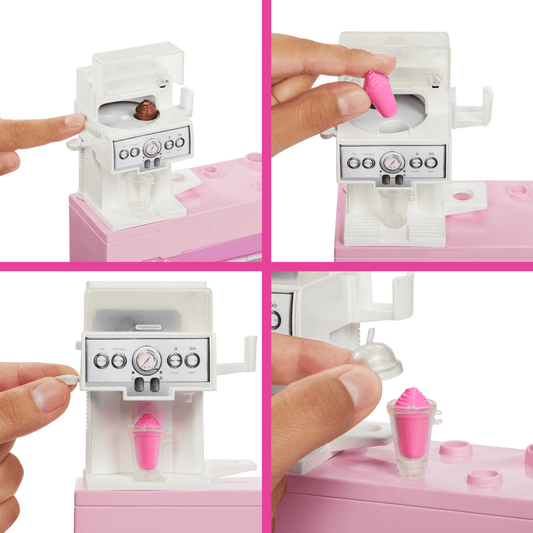 Barbie Coffret de Jeu Café, Poupée Barista Blonde, 10+Accessoires