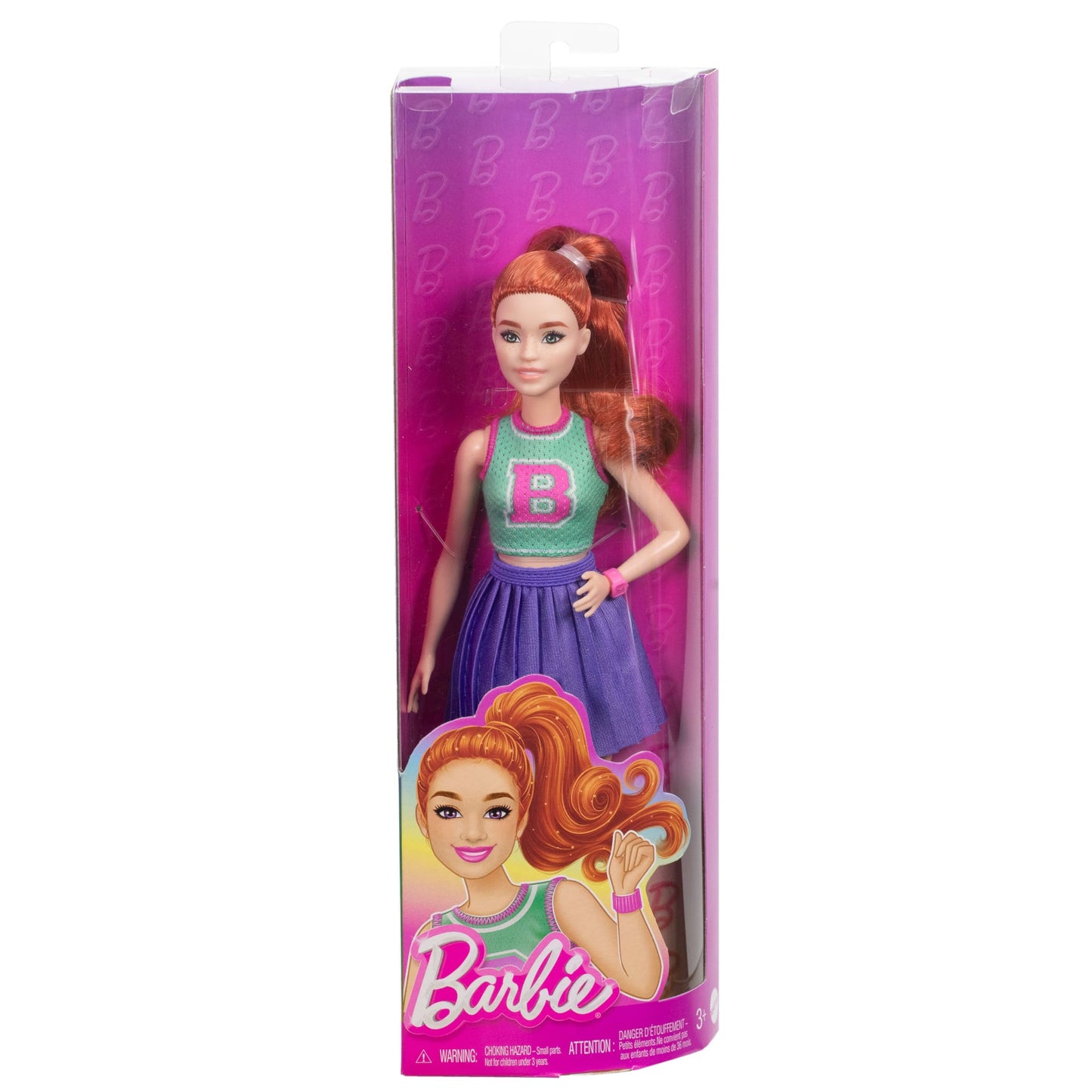 Barbie Fashionistas Doll #232 in Jersey Top And Pleated Purple Skirt, Red Hair