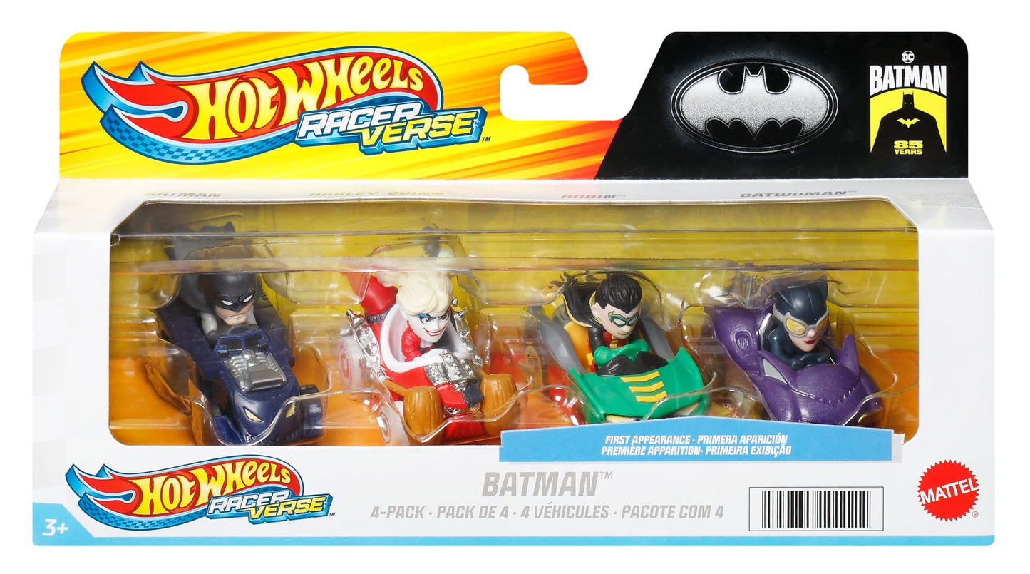 Hot Wheels Racerverse, Set Of 4 Die-Cast Hot Wheels Cars With Pop Culture Characters As Drivers