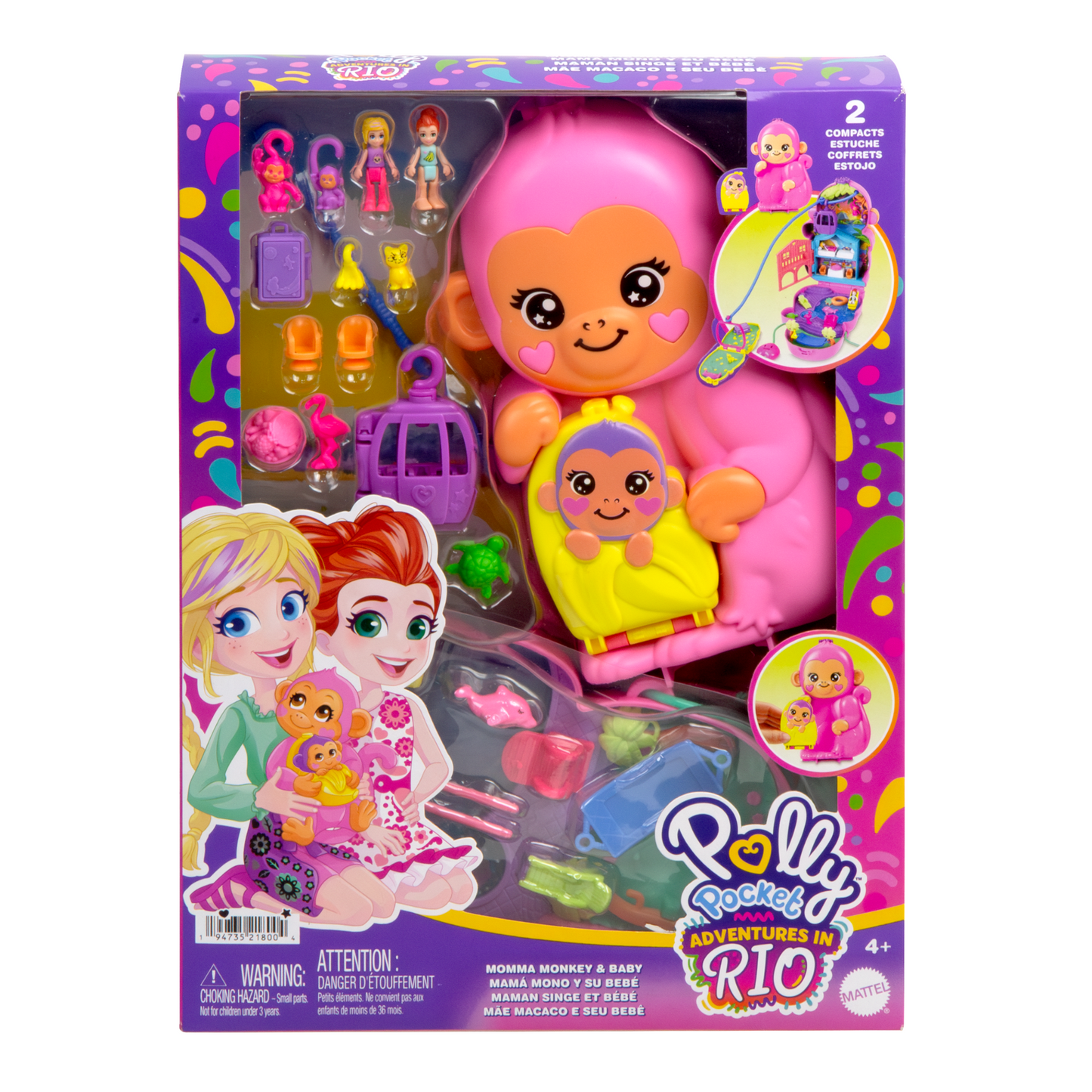 Polly Pocket Coffret de Jeu Maman Singe et Bébé, 2Micro-Poupées