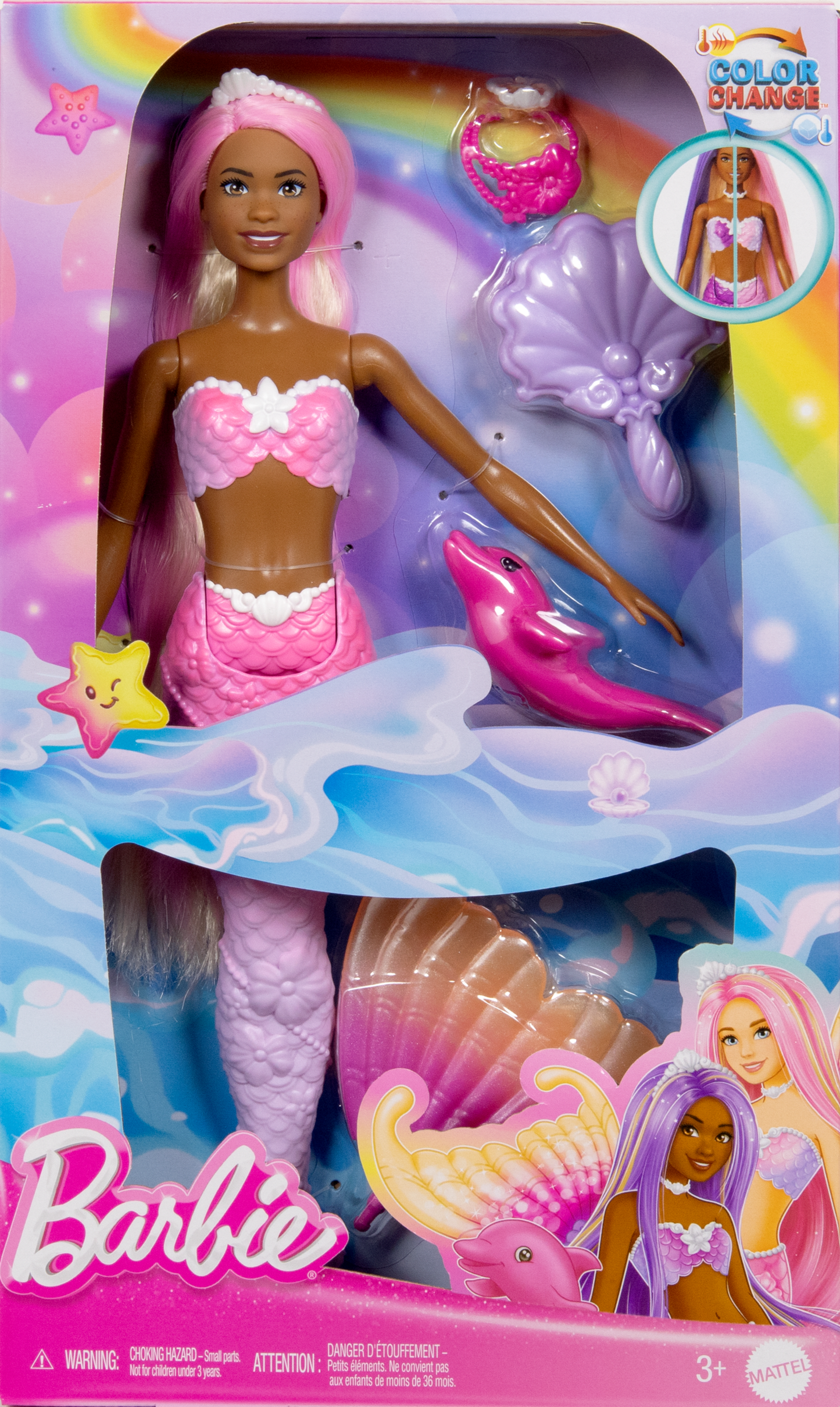 Barbiebrooklynpoupée Sirène à Changement de Couleur, Dauphin, Acc.