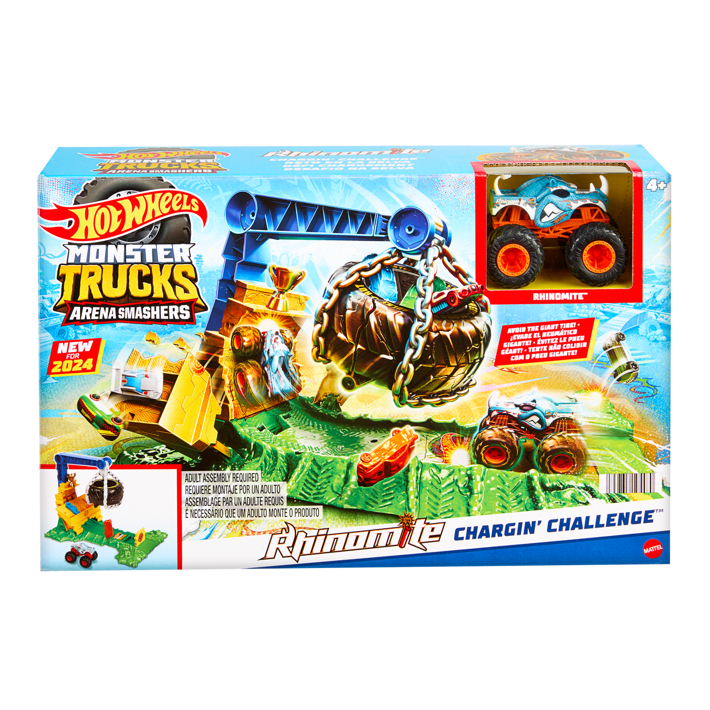 Hw Monster Trucks Coffret de Jeu Défi à Plein Gaz Rhinomite