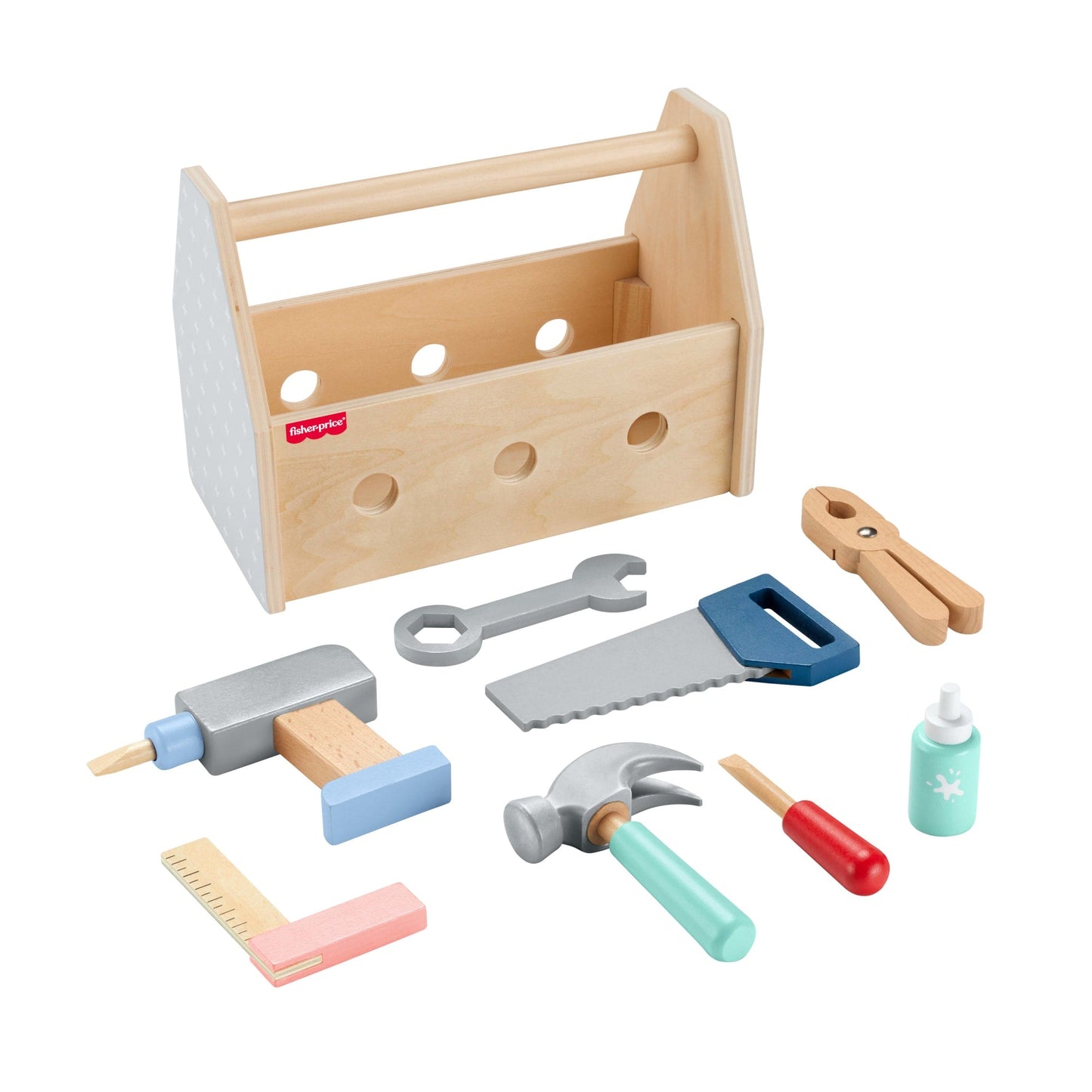 Fisher-Price Coffret Boîte à Outils en Bois, 9Éléments en Bois