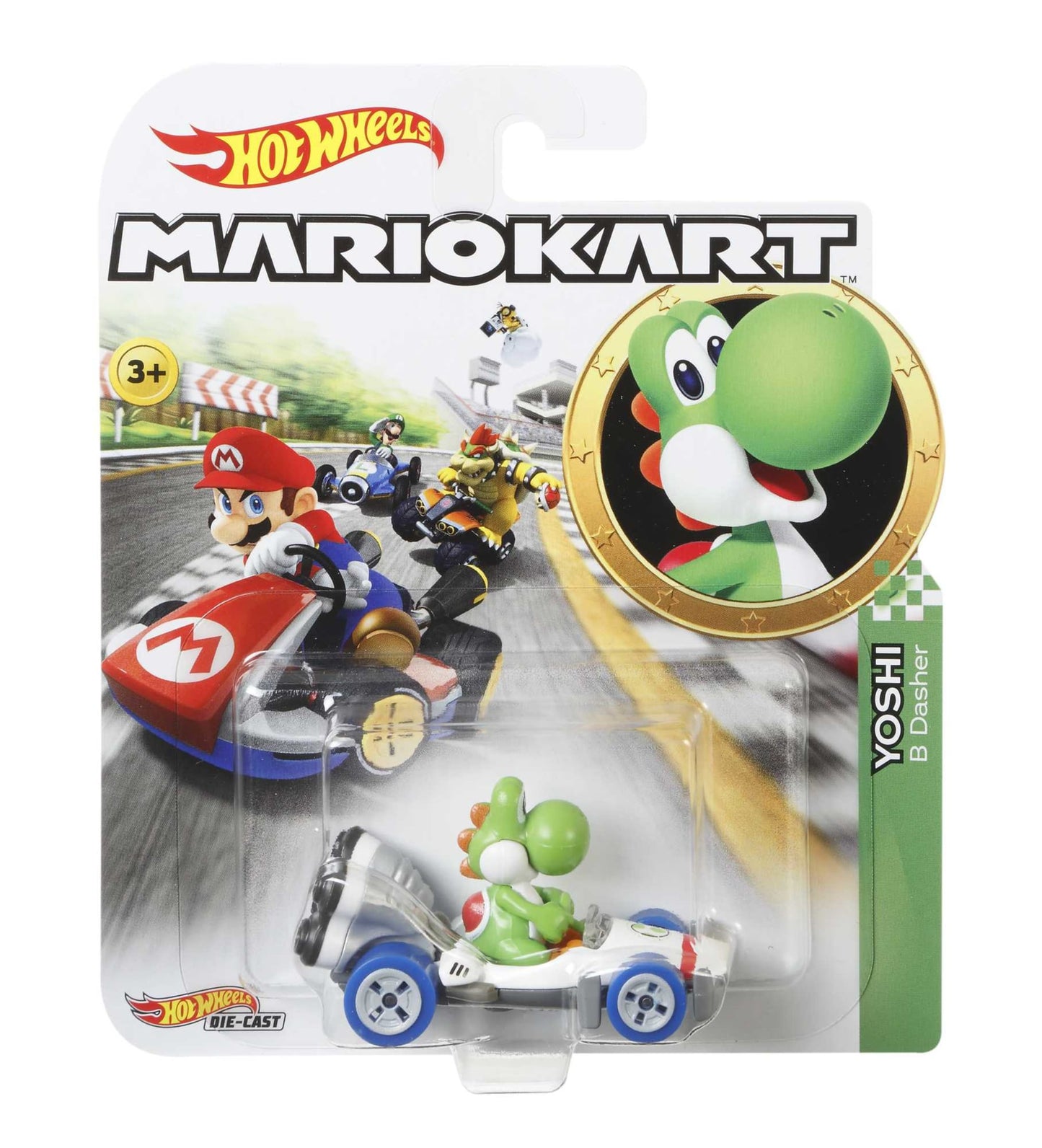 Hot Wheels Mario Kart Veículo de Brinquedo Yoshi B-Dasher