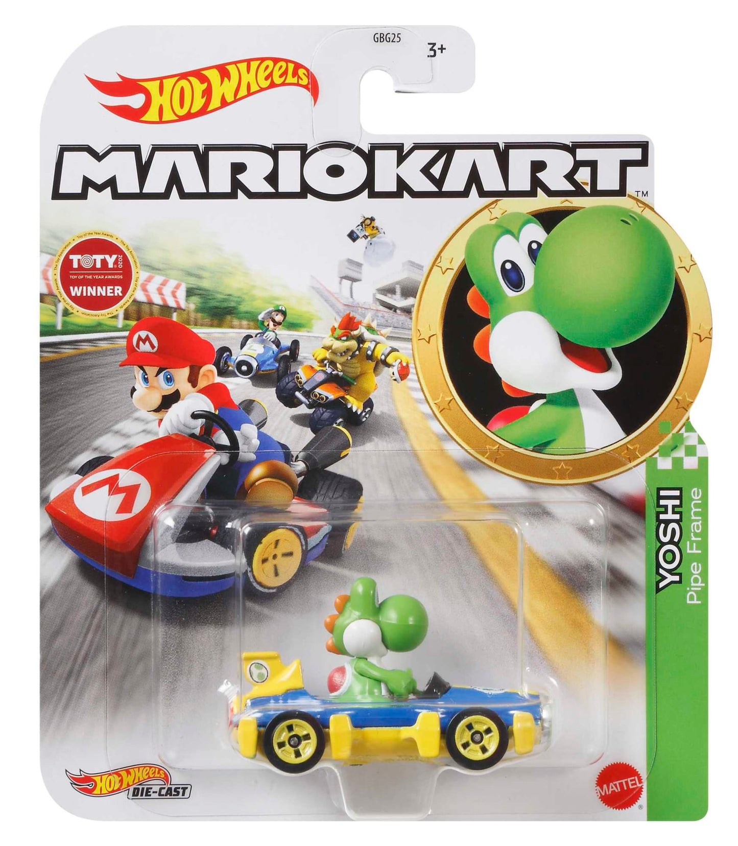 Hot Wheels Mario Kart Vehículo de Juguete Yoshi Mach 8