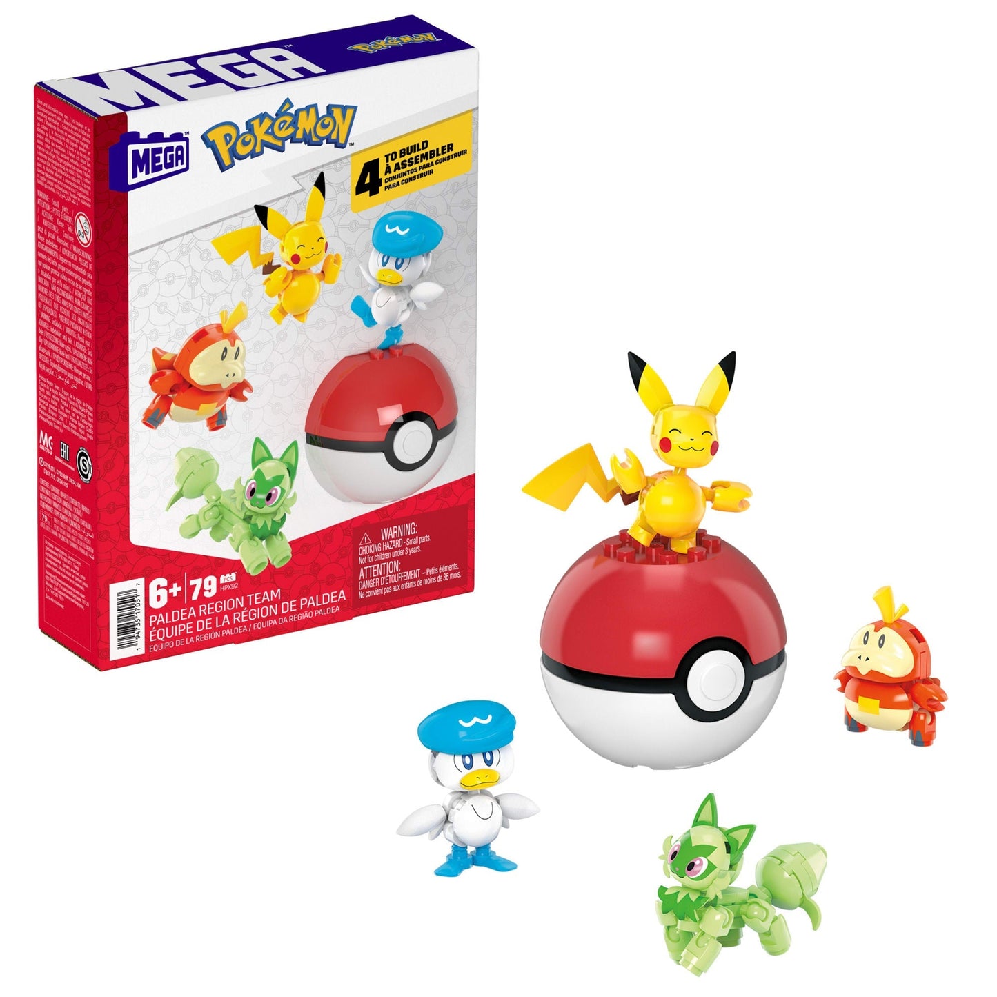 Mega-Pokémon-Coffret Construction 4Figurines et 1Poké Ball (79Pcs)