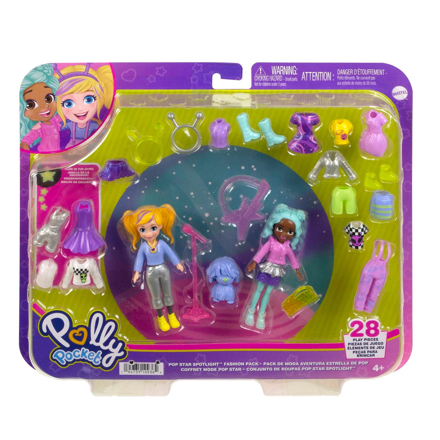 Polly Pocket 2 Dolls And 25 Accessories, Color-Change Seashine Mermaid Fashion Pack