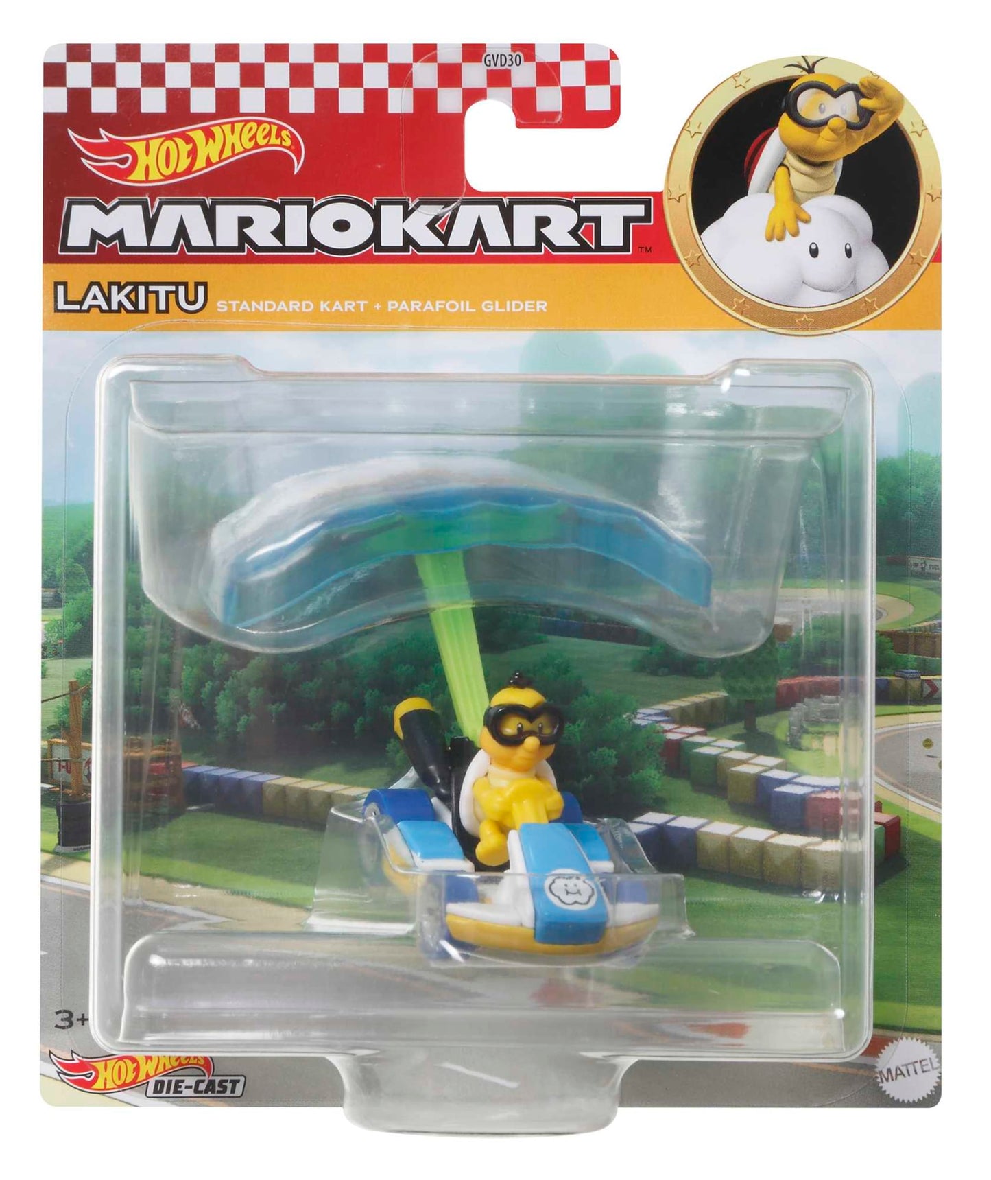 Hot Wheels Mario Kart Veículo de Brinquedo Lakitu Padrão Kart com Cloud Glider