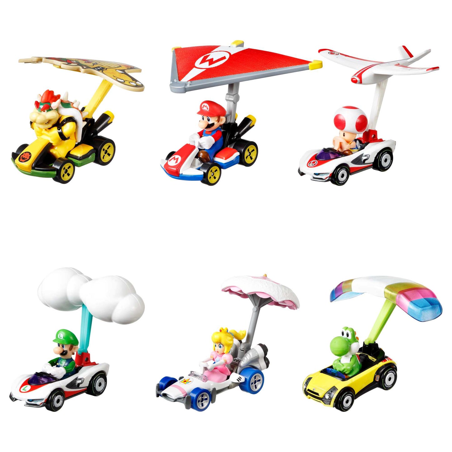 Hot Wheels Mario Kart Veículo de Brinquedo Toad P-Wing com Plane Glider