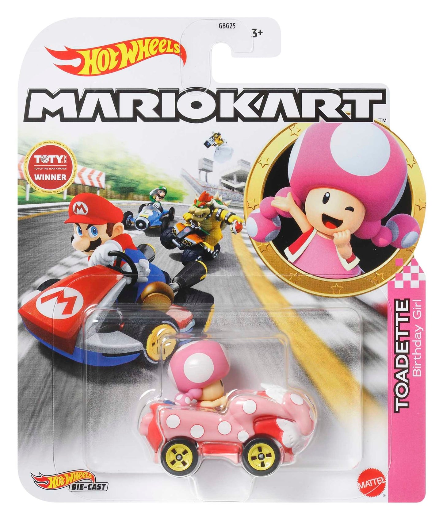 Hot Wheels Mario Kart Veículo de Brinquedo Toadette Birthday Girl