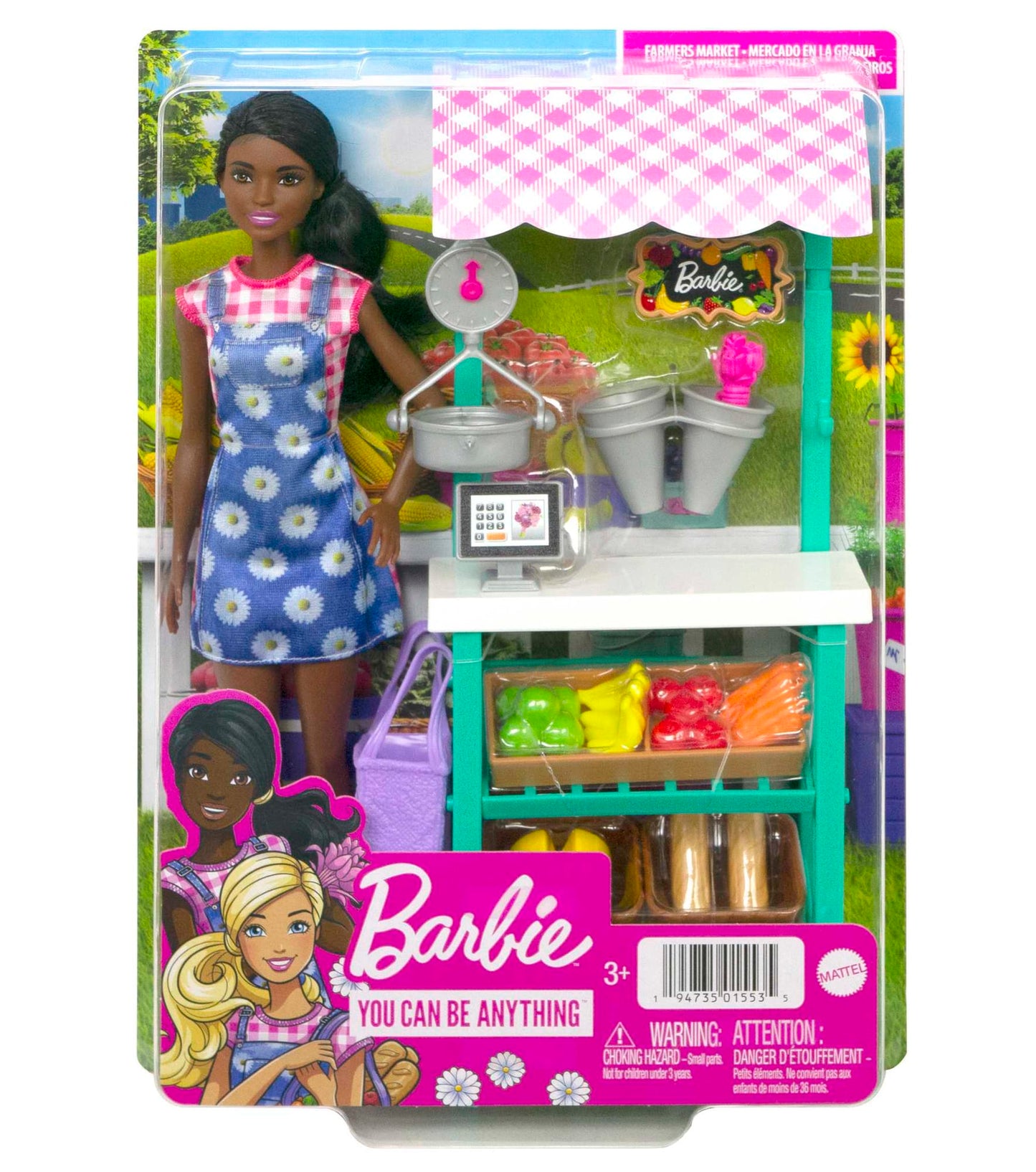 Barbie Farmers Market, Doll (Brunette), Stand, Register & More, 3 & Up