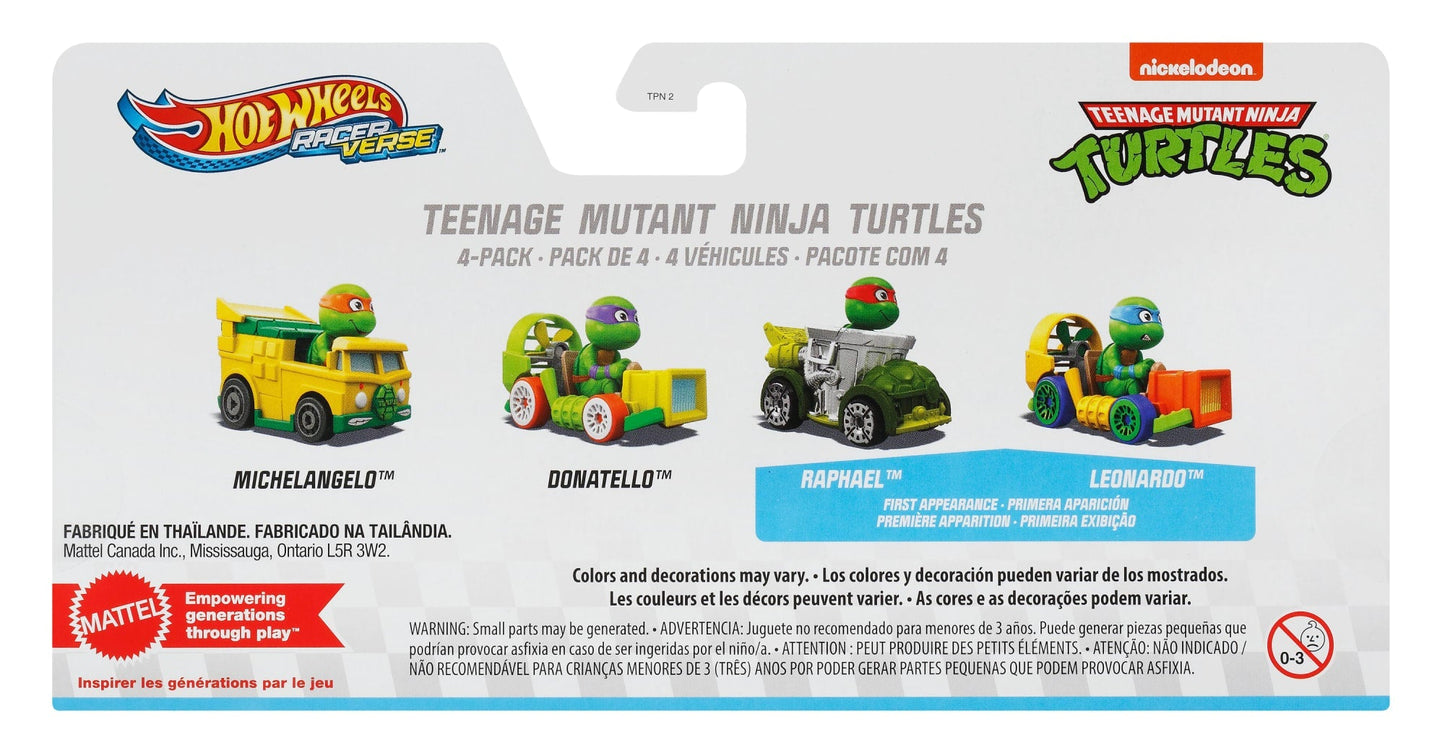 Hot Wheels RacerVerse Vehículo de Juguete Tortugas Ninja Paquete con 4 Personajes