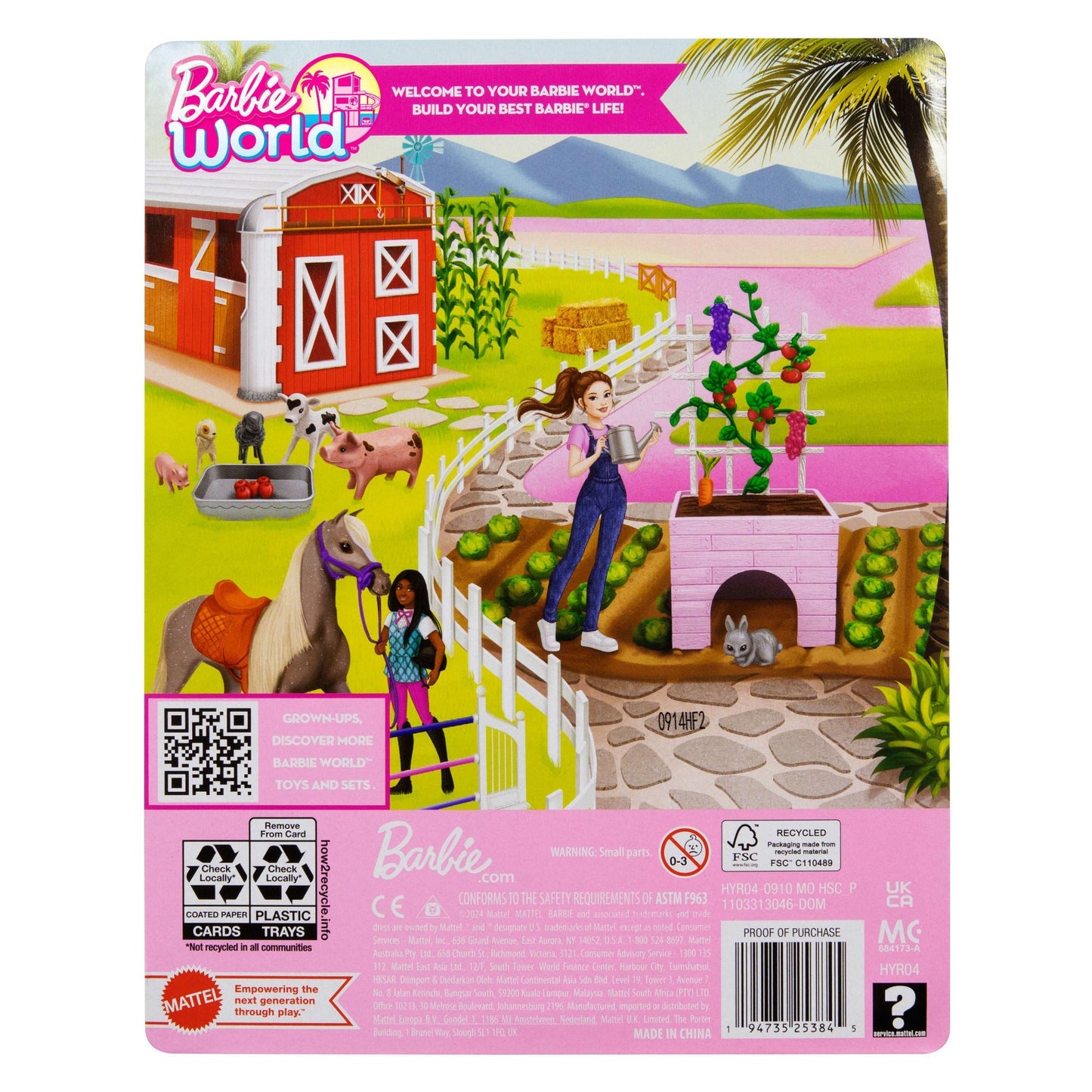 Barbie World Garden Playset With 12 Pieces Including Planter, Bunny Figure, Food & More