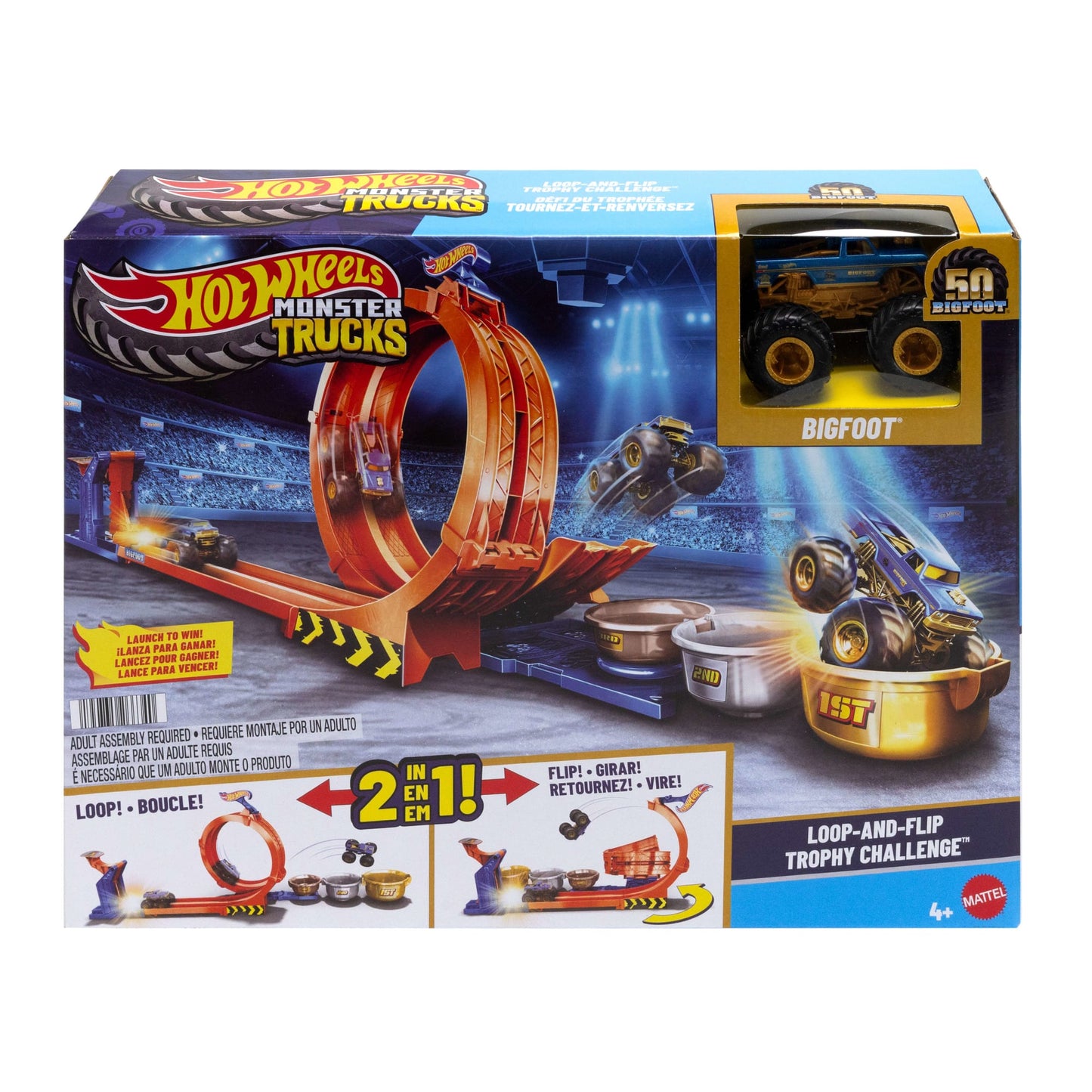 Hot Wheels Monster Trucks Pista de Juguete Competencia de Big Foot Giros Extremos
