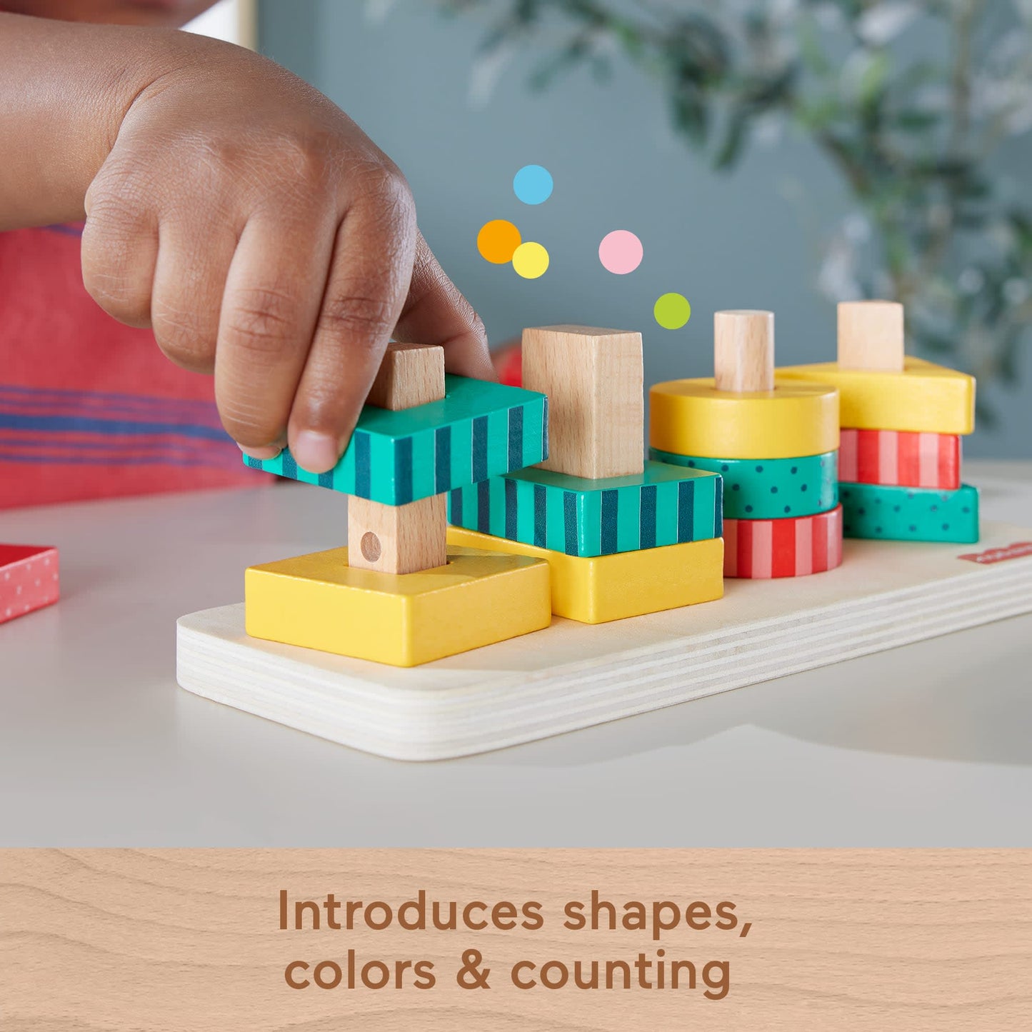 Fisher-Price Wood Toddler Toy Shape Stacker, 13-Piece Wooden Sorting Activity For Fine Motor Play Preschool Kids Ages 2+ Years