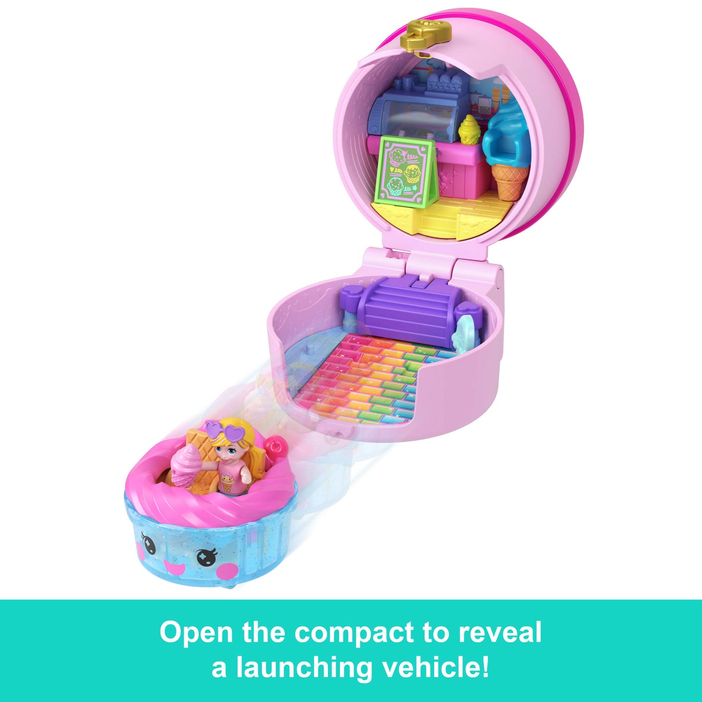 Polly Pocket Tiny Take Out Reveal Assortment, Micro Dolls & Compacts With Toy Cars, Food Theme Vehicle Collection