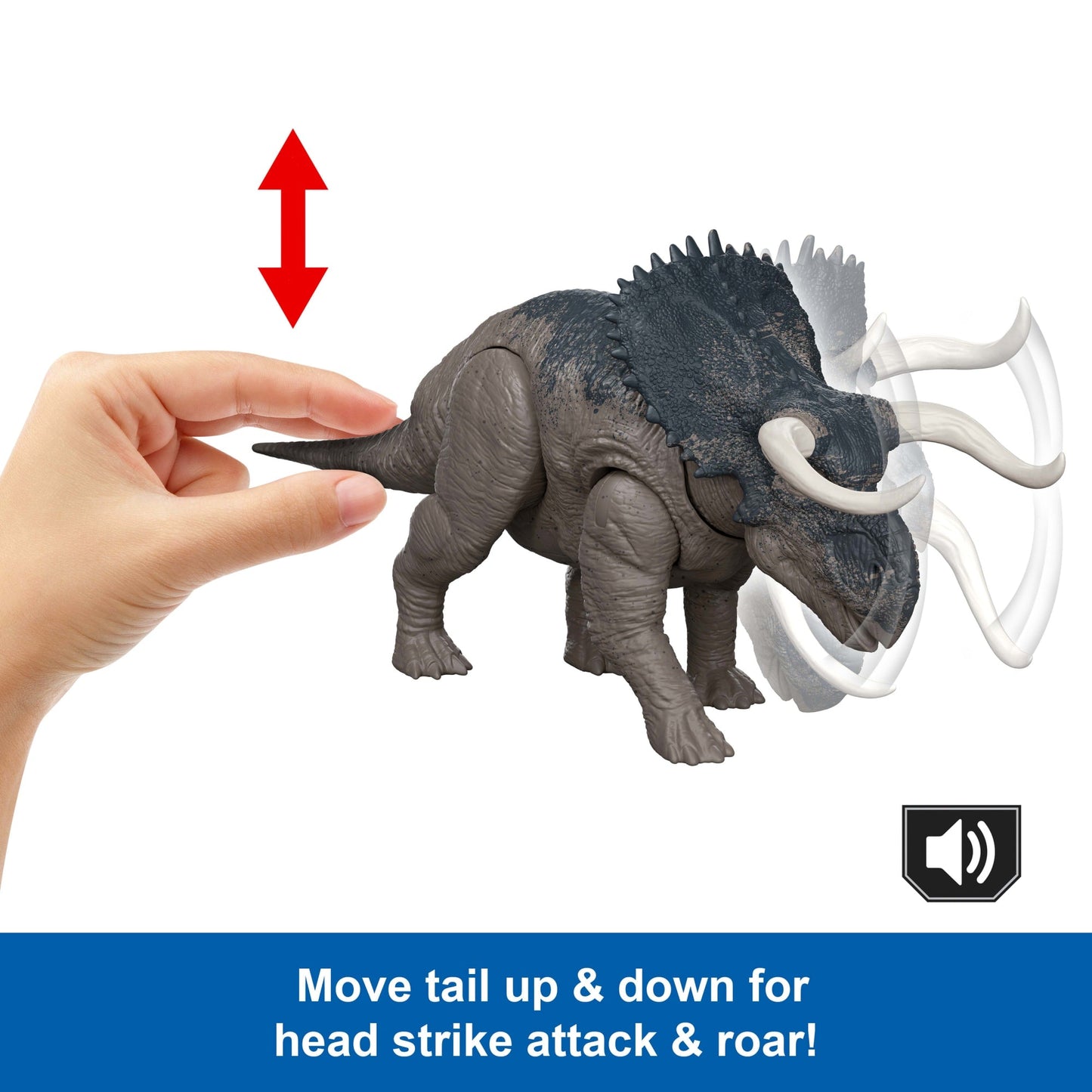 Jurassic World Rebirth Wild Roar Nasutoceratops Dinosaur Toy, Tail Controlled Attack Chomp & Sound