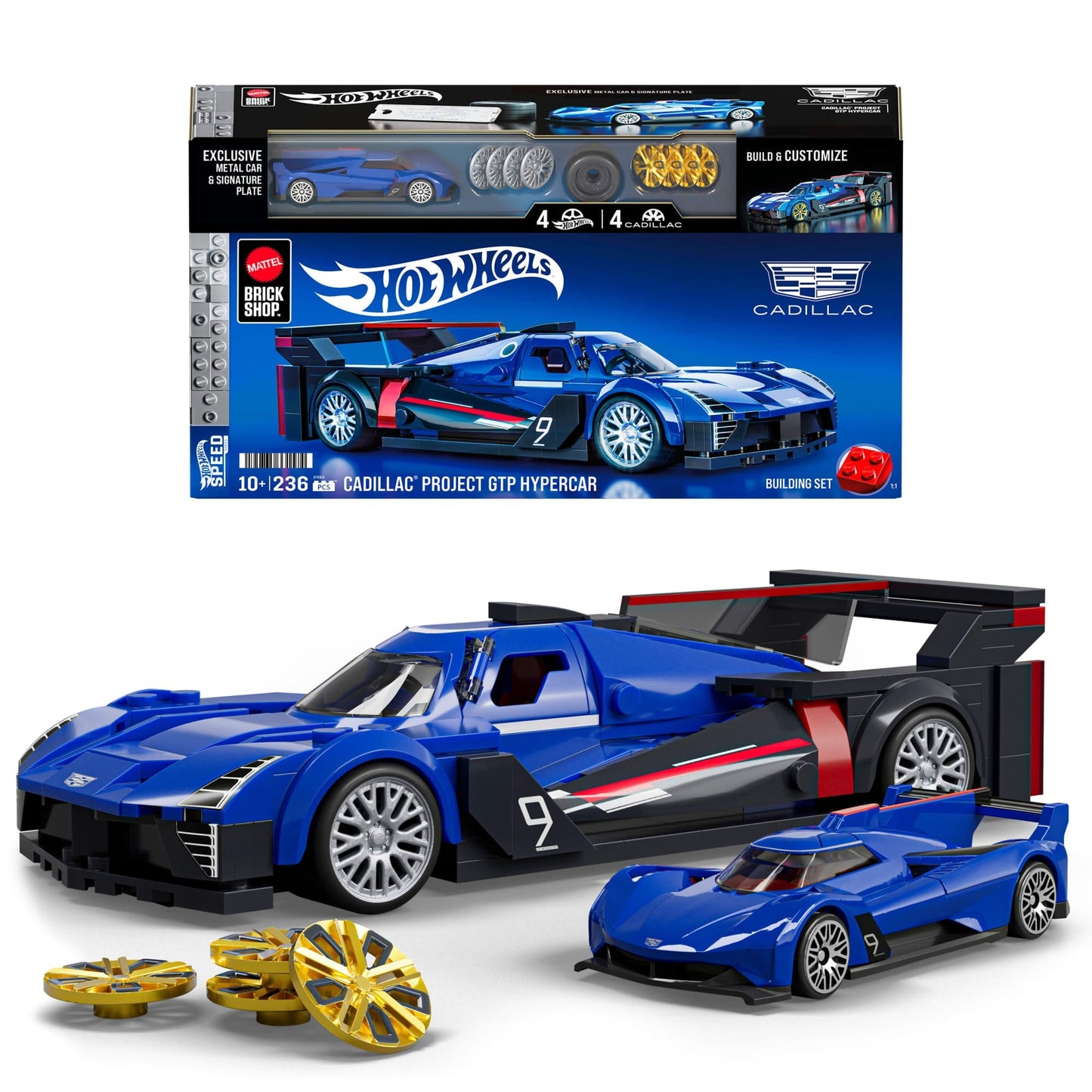Mattel Brick Shop Hot Wheels Projet Gtp Hypercar de Cadillac, Kit de Construction de Jouets 236 Pièces de Collection