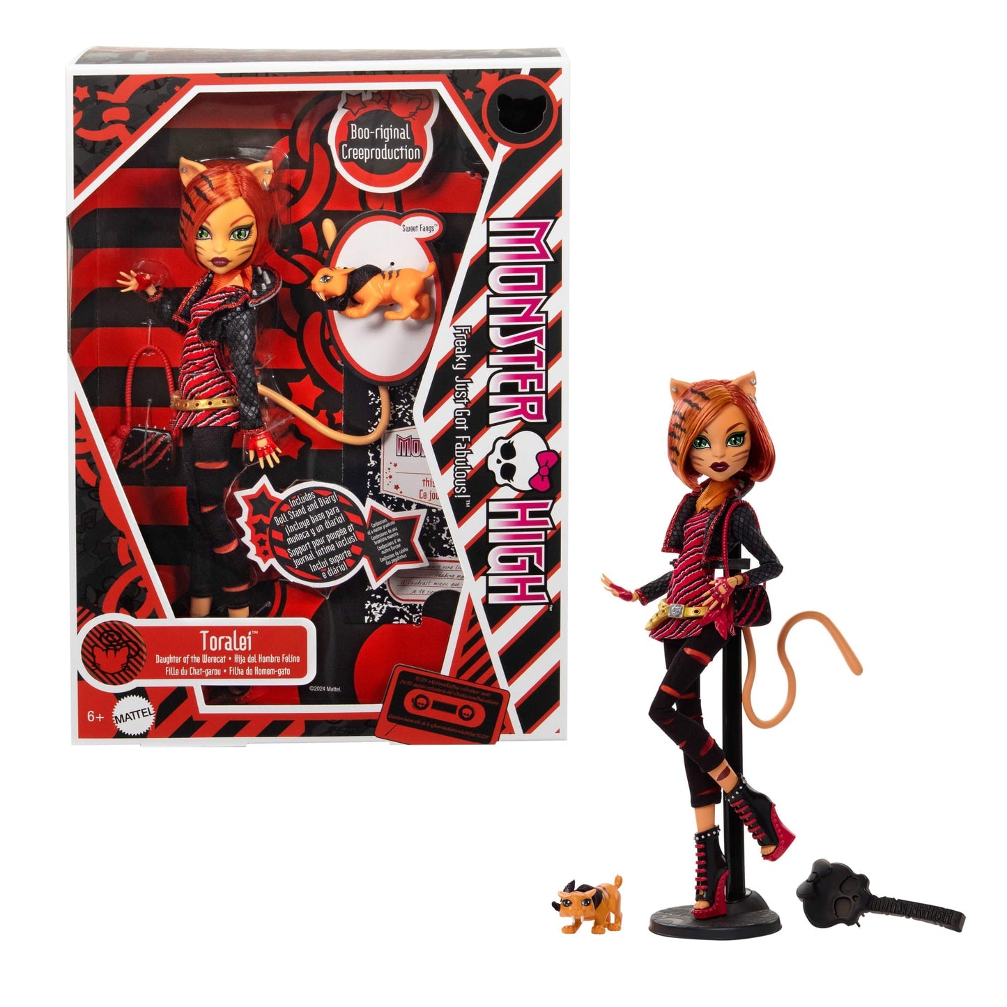 Monster High Boo-Riginal Creeproduction Toralei Doll With Diary, Doll Stand And Pet